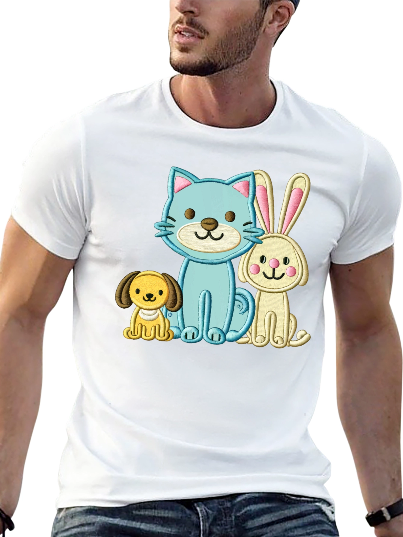 Cute Cartoon Animals Embroidered T-Shirt