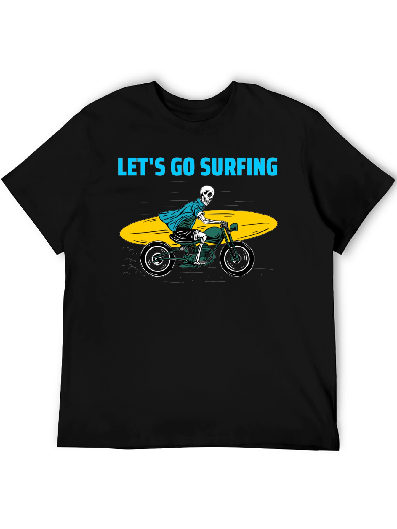Skeleton Surfer Motorcycle Black Graphic Tee
