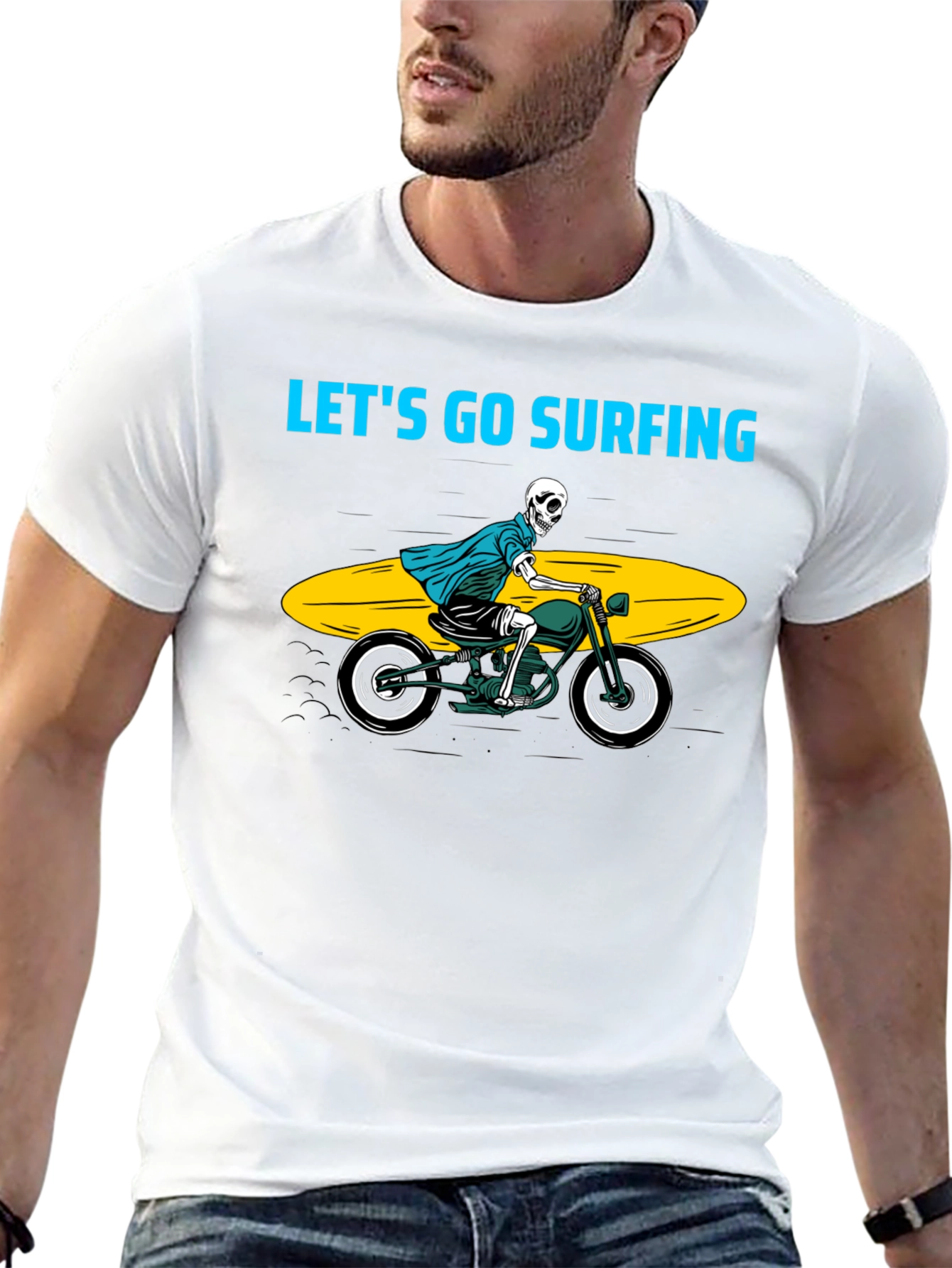 Skeleton Surfer Motorcycle Black Graphic Tee