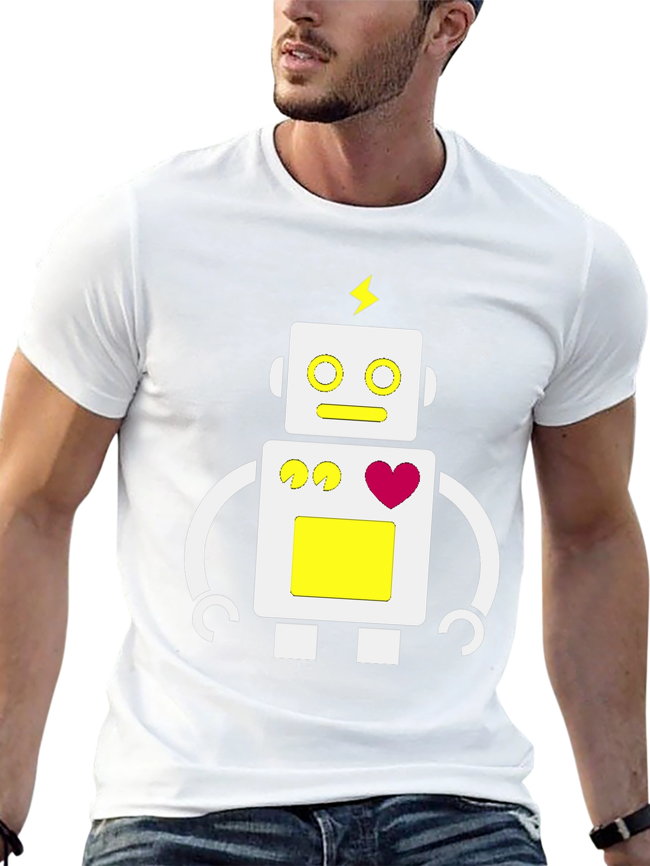 Fun Robot Graphic Tee - Black Cotton Blend