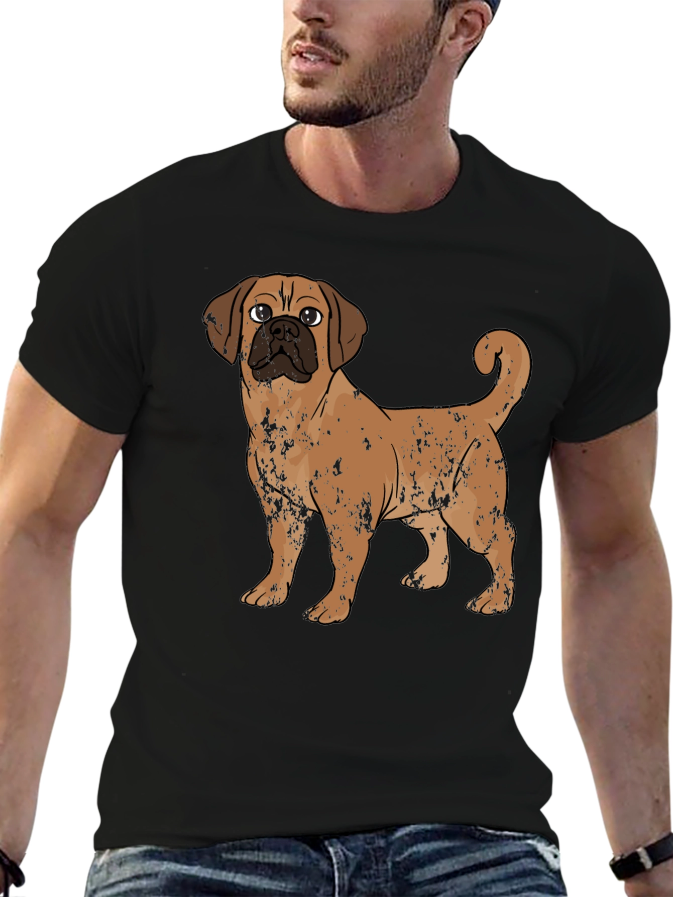 Puggle Dog Graphic Print Black T-Shirt