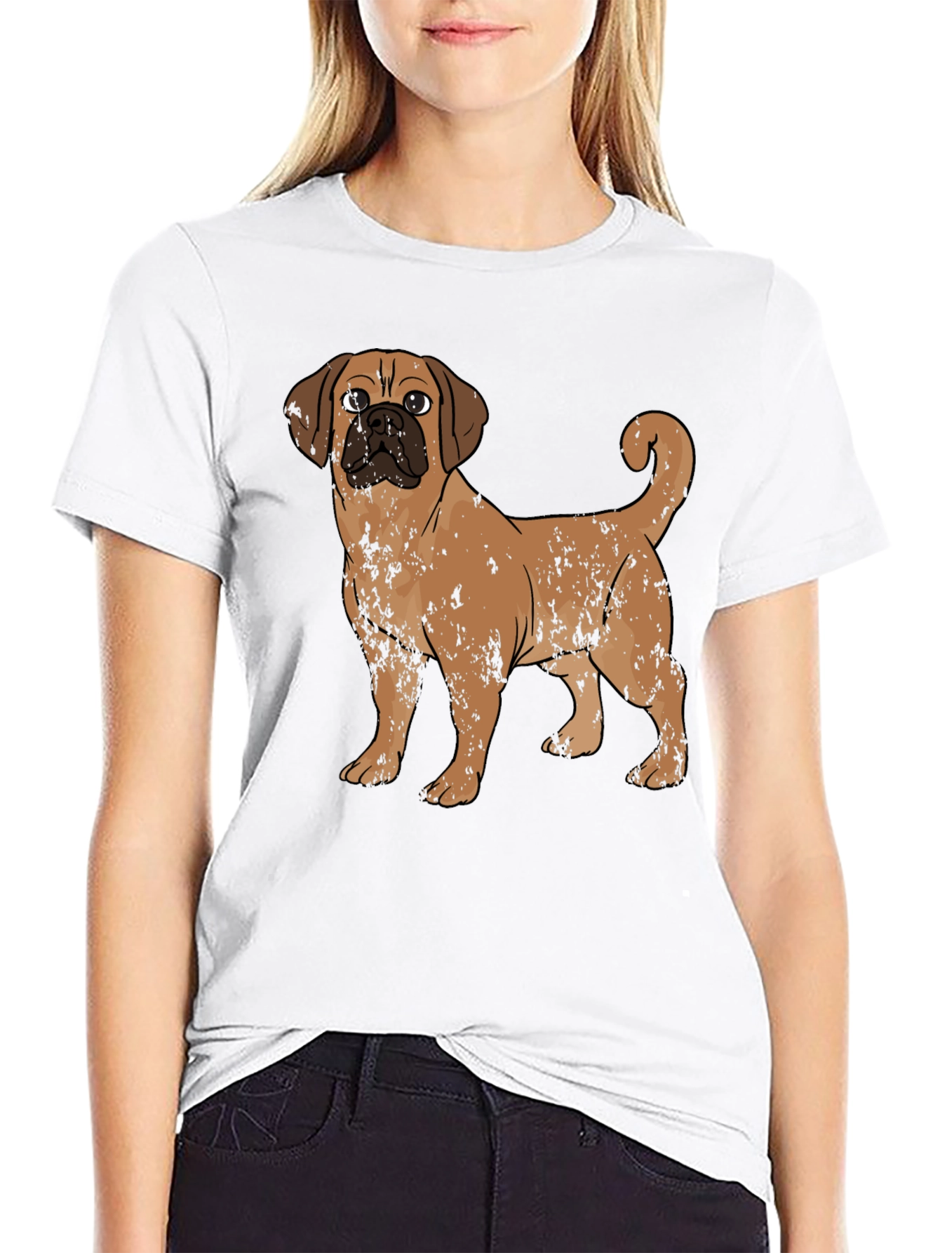 Puggle Dog Graphic Print Black T-Shirt