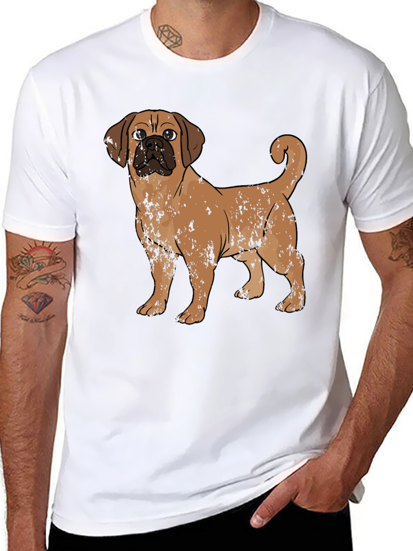 Puggle Dog Graphic Print Black T-Shirt