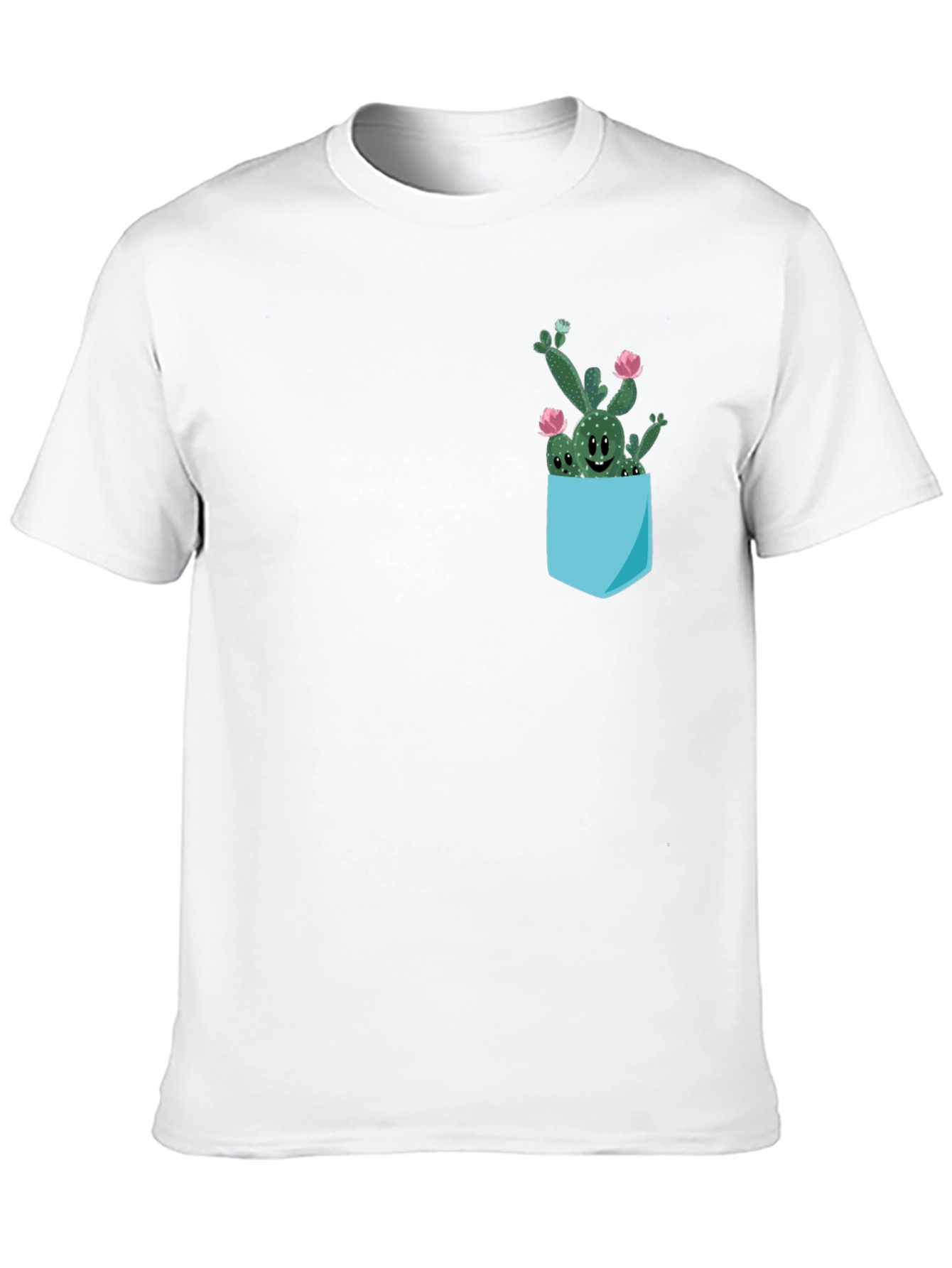 Cute Cactus Pocket Black T-Shirt