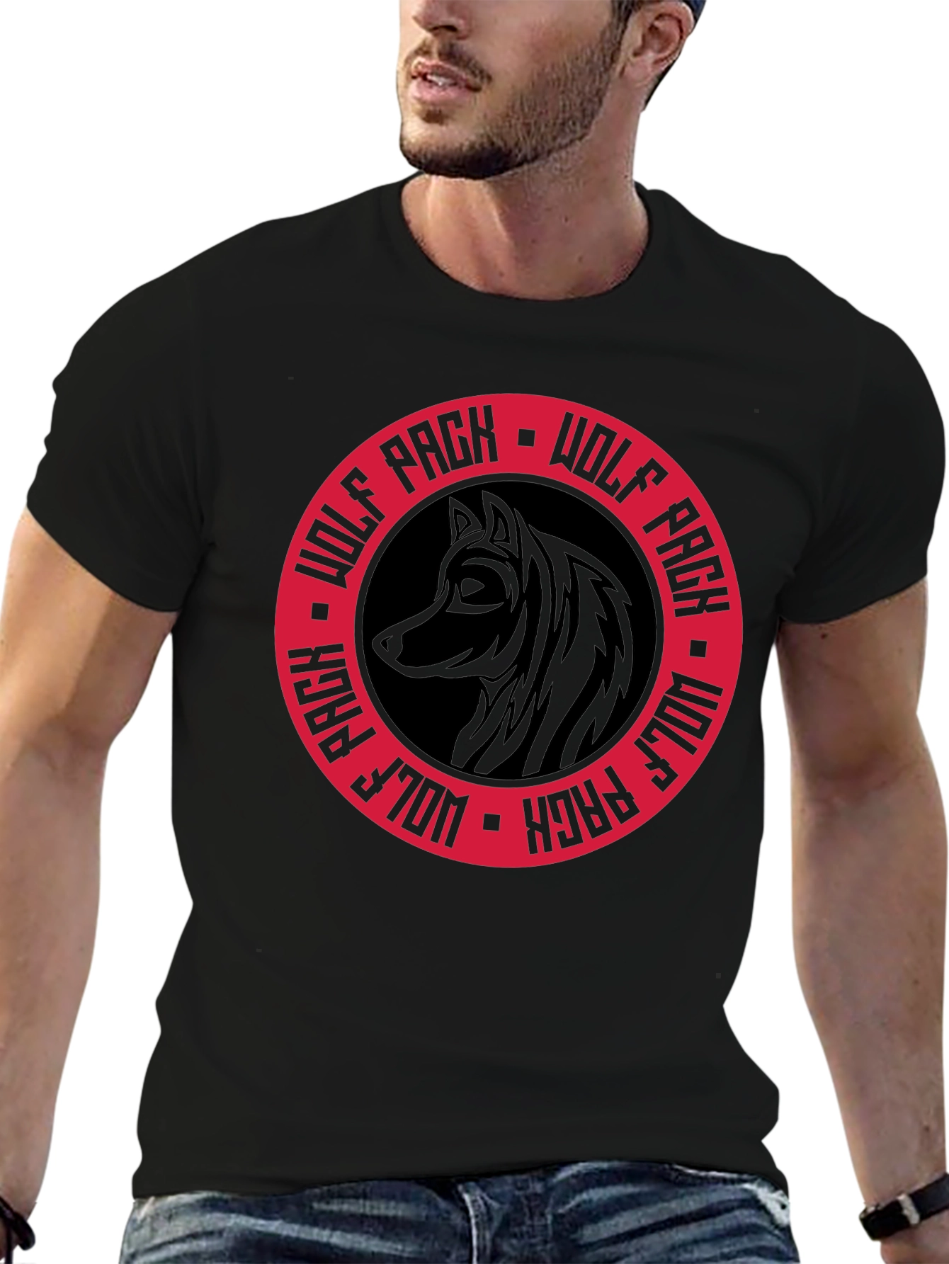 Wolf Pack Black Graphic Tee - Stylish Crew Neck