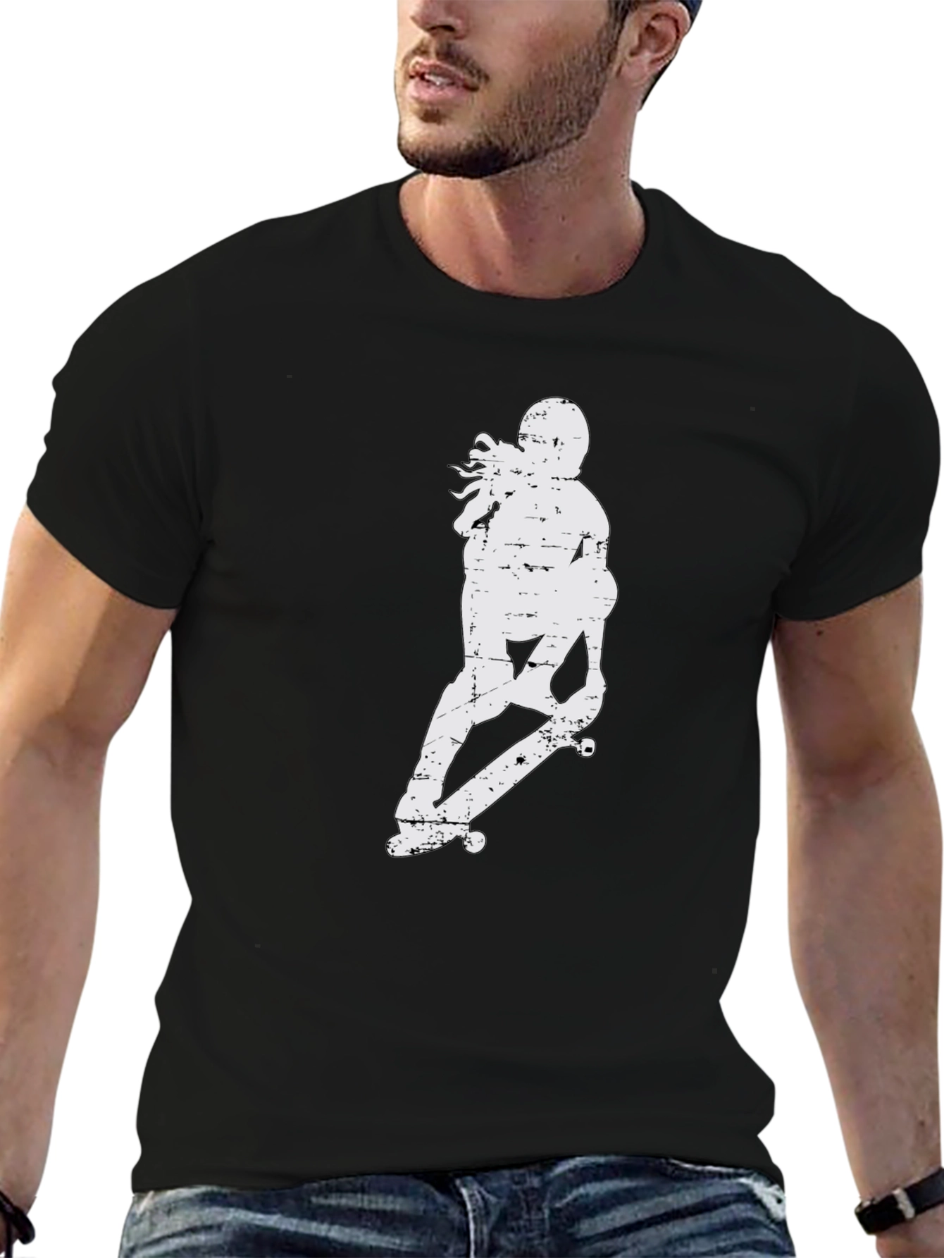 Skateboarder Graphic Tee - Casual Black T-Shirt