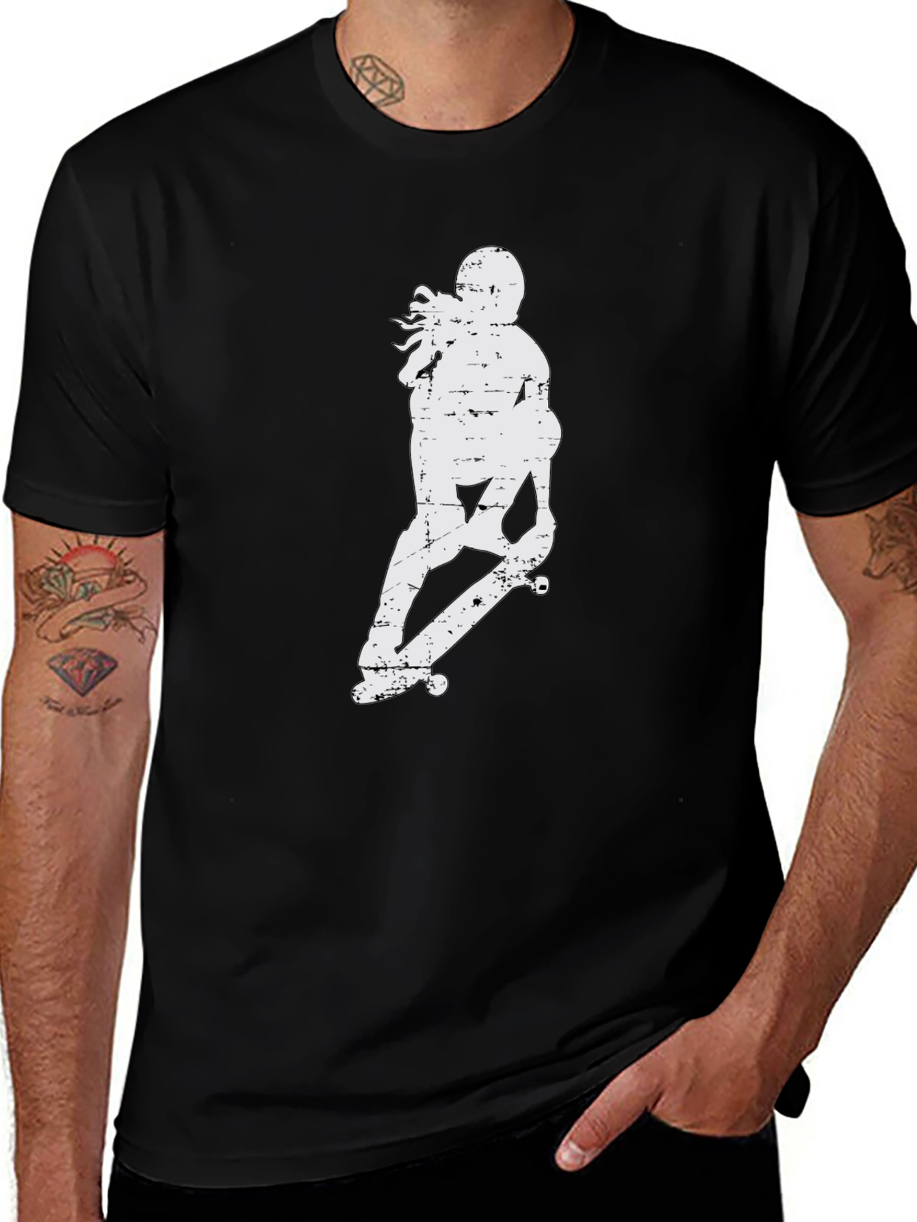 Skateboarder Graphic Tee - Casual Black T-Shirt