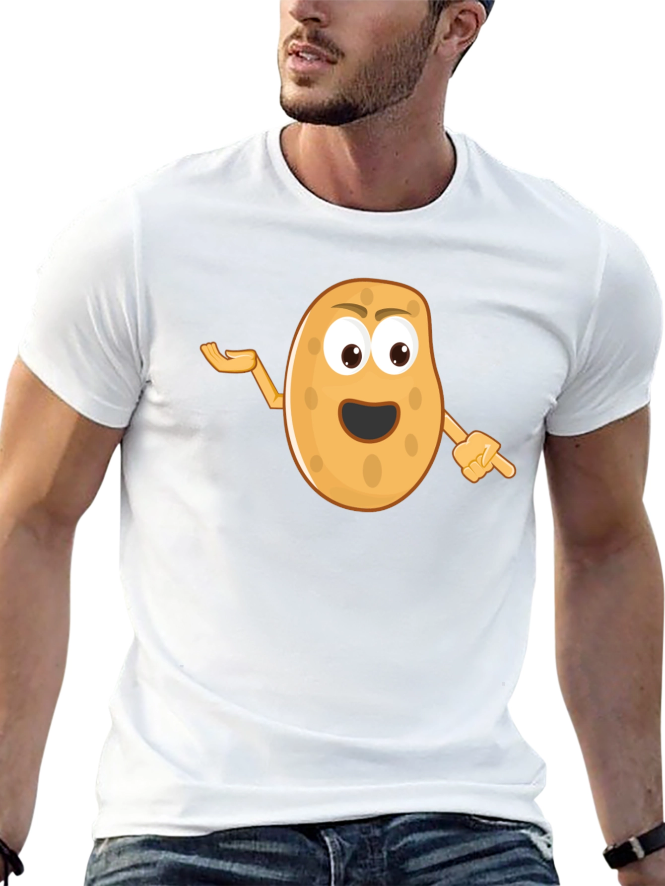 Funny Potato Cartoon Black T-Shirt