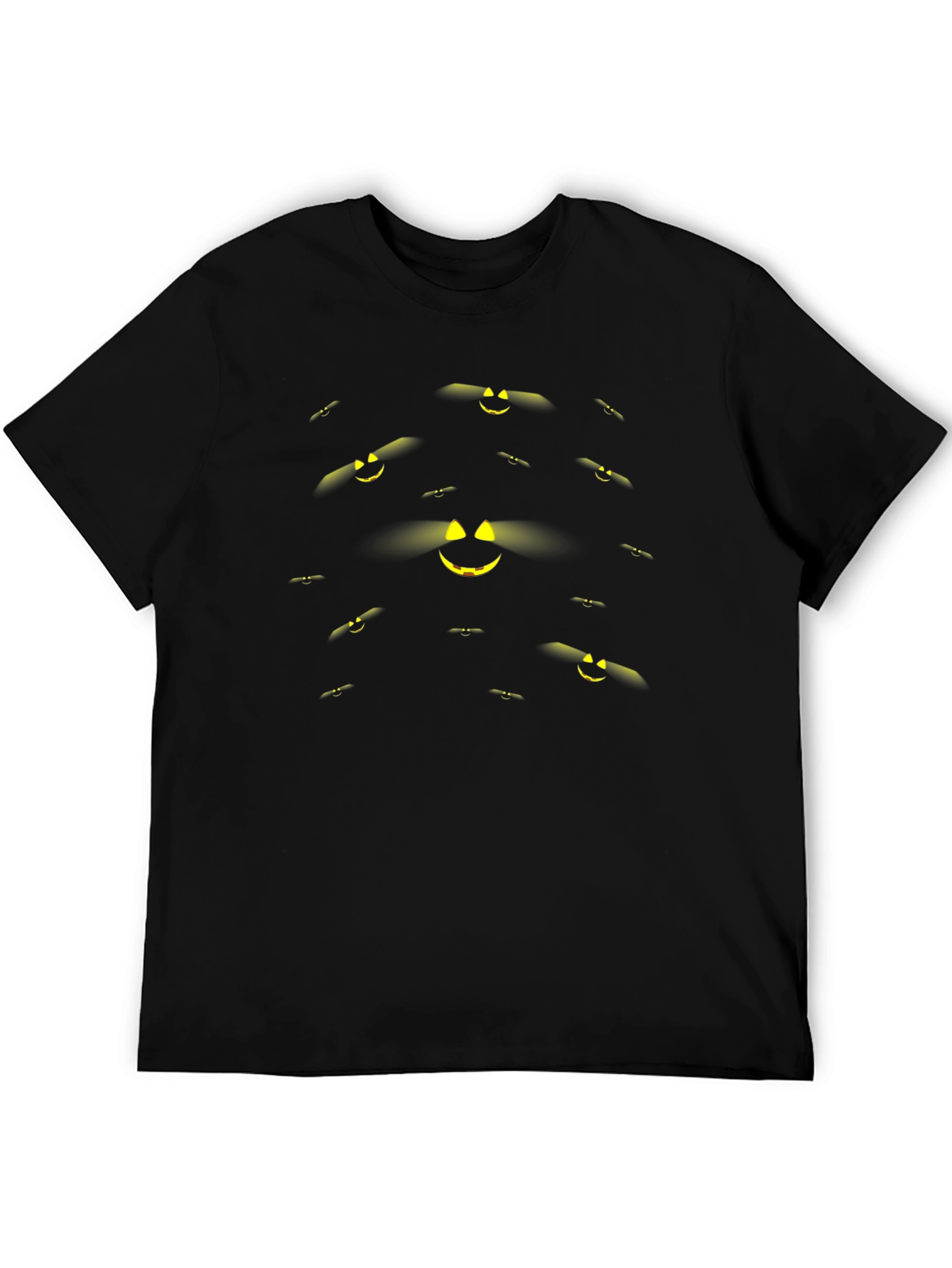 Spooky Pumpkin Face Pattern Black Halloween T-Shirt