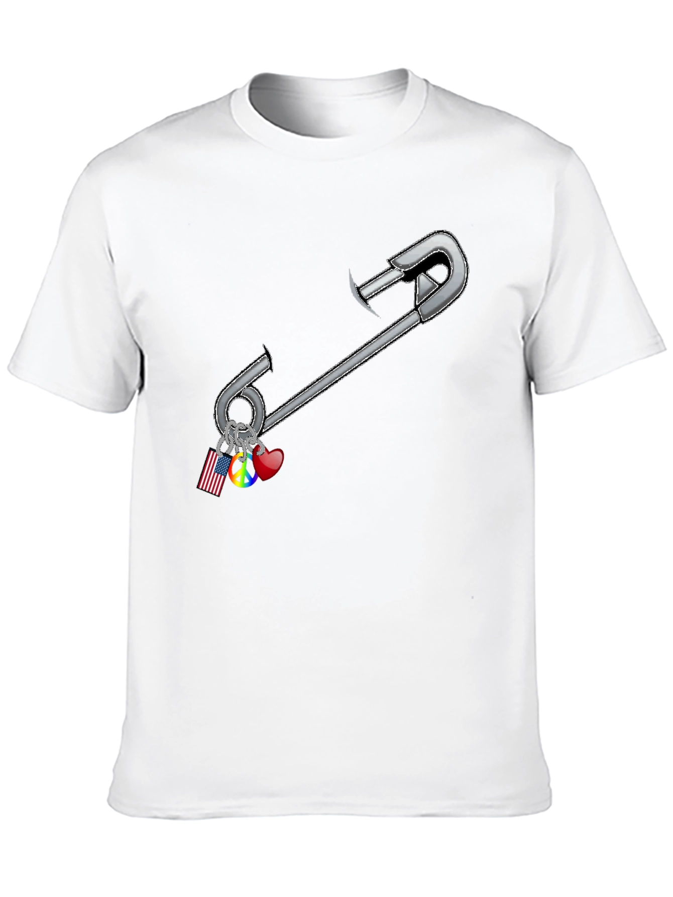 Safety Pin Charm Graphic Tee - Black Cotton Blend