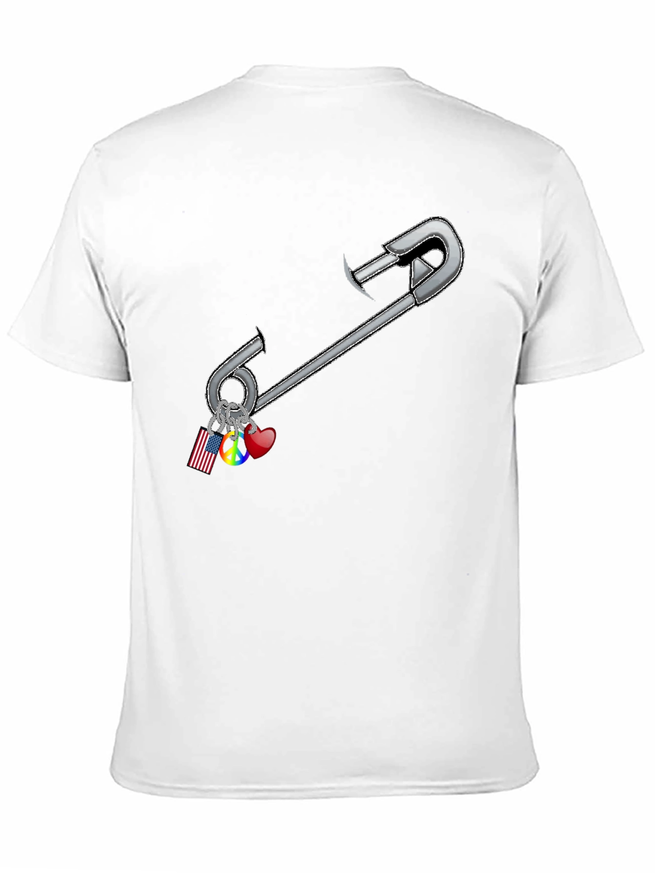 Safety Pin Charm Graphic Tee - Black Cotton Blend