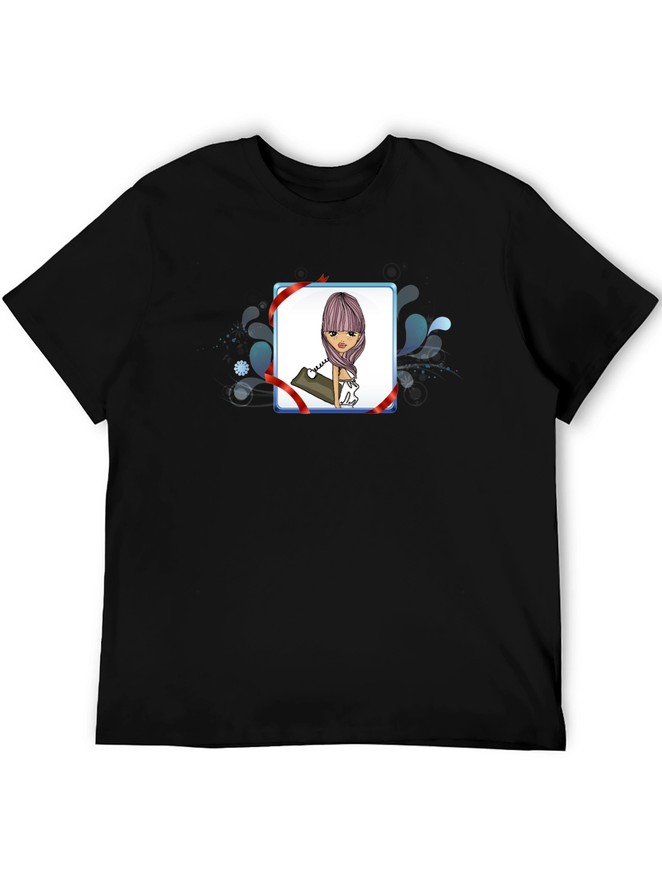 Cartoon Girl Phone Black T-Shirt