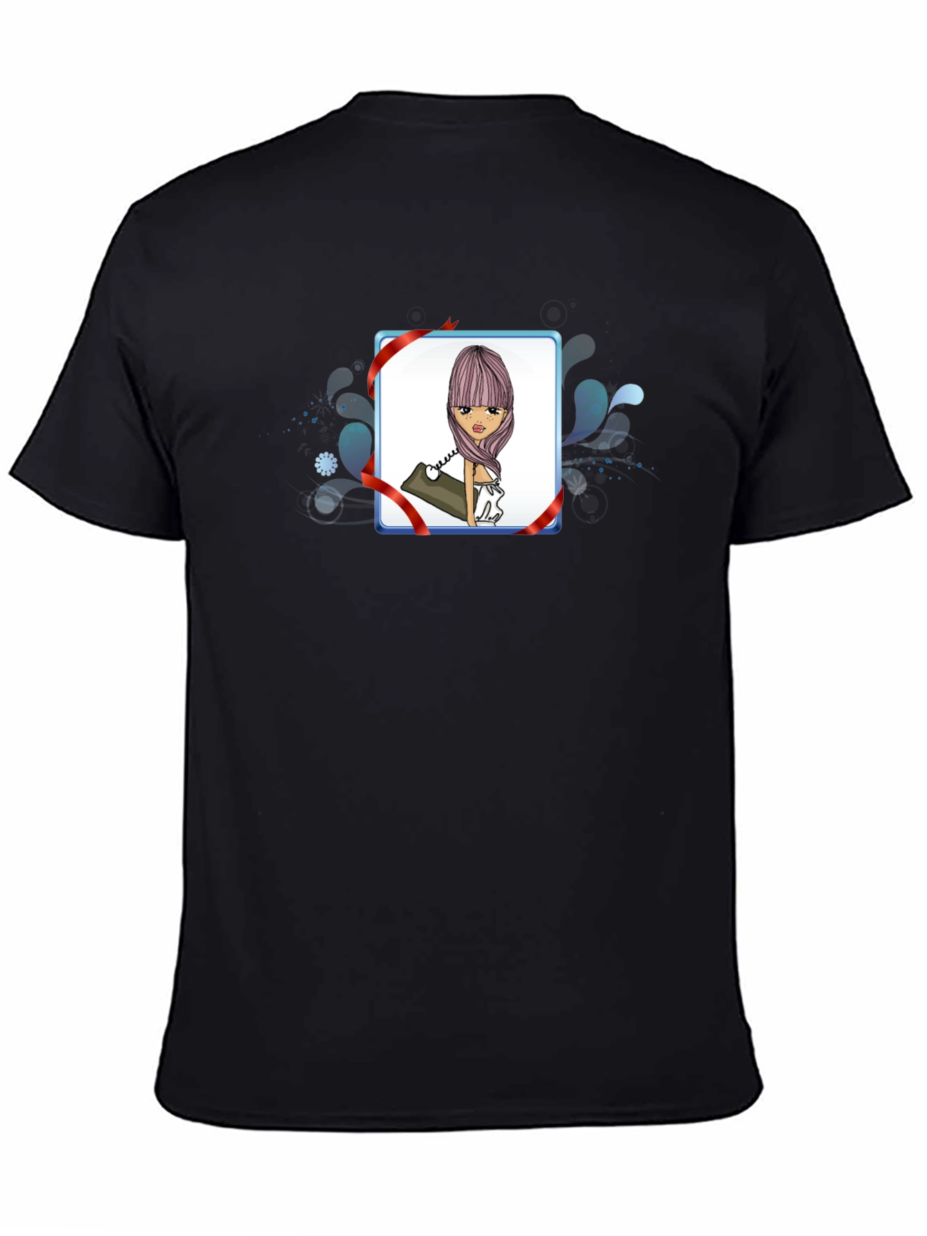 Cartoon Girl Phone Black T-Shirt