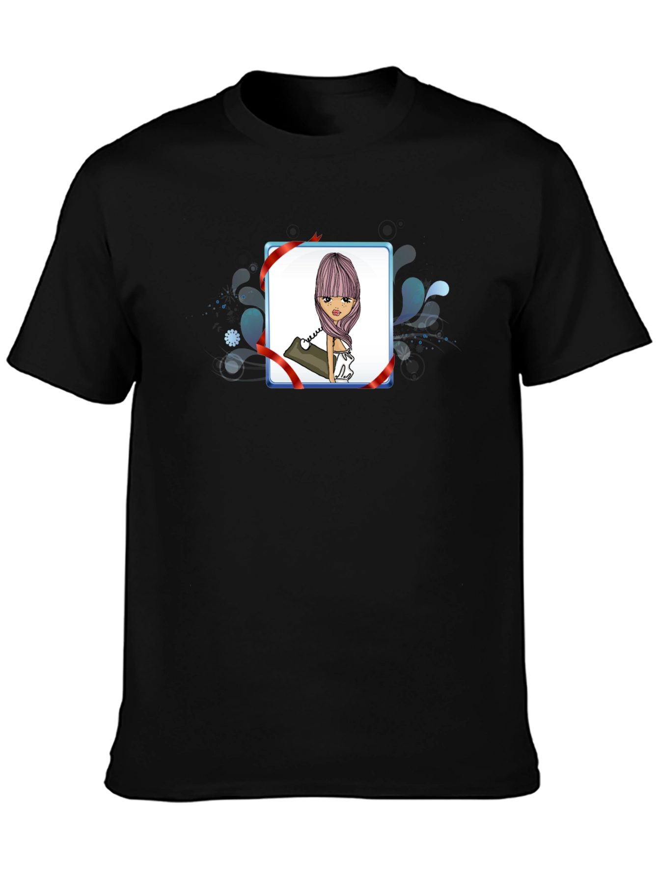 Cartoon Girl Phone Black T-Shirt