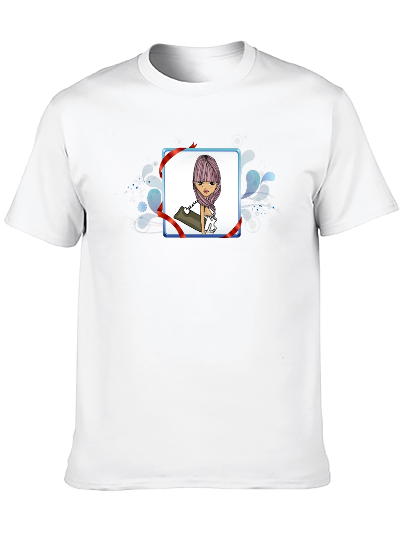 Cartoon Girl Phone Black T-Shirt