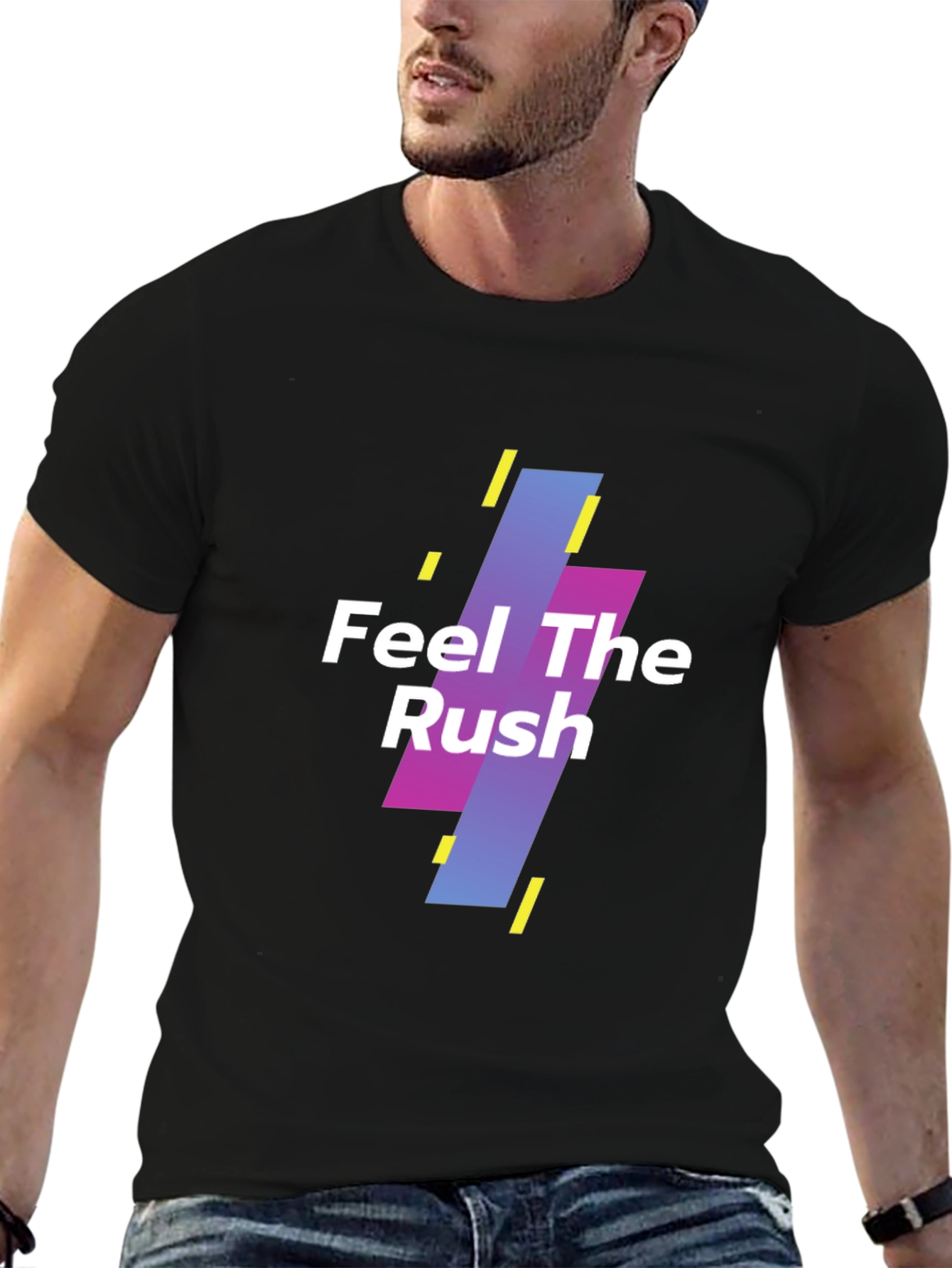Feel The Rush Graphic Print Black T-Shirt