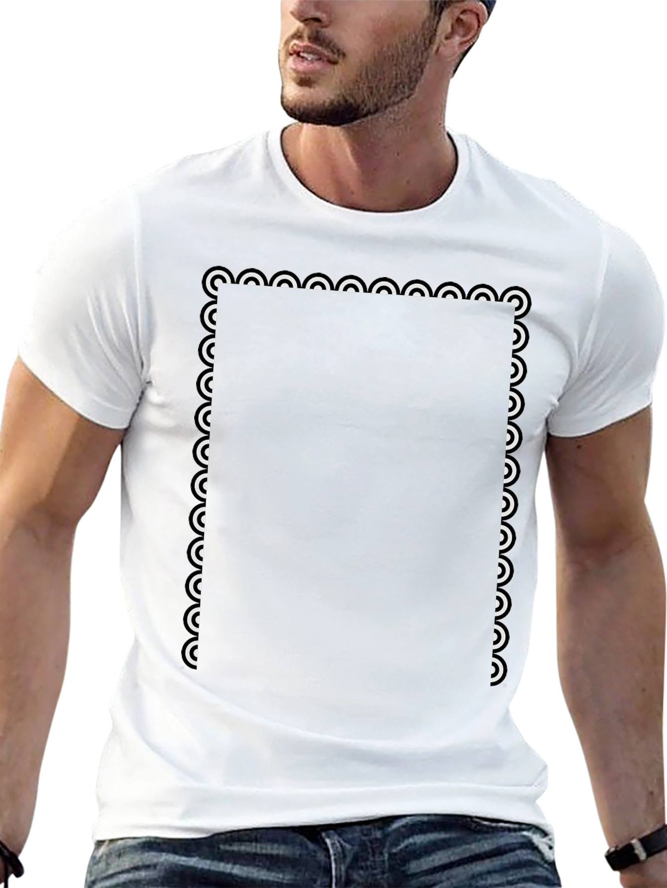 Black Graphic Tee - Abstract Border Design
