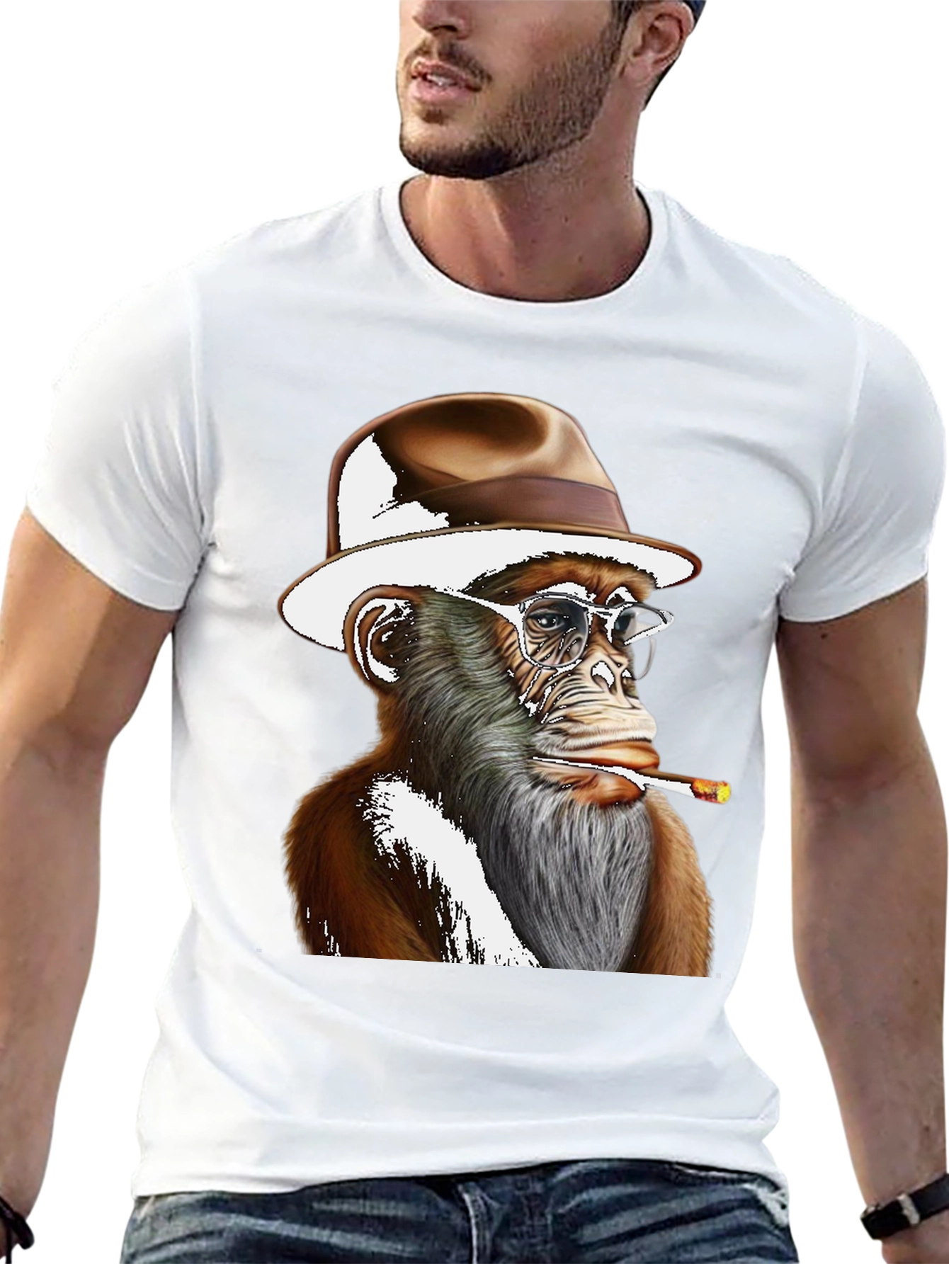 Cool Monkey in Hat Graphic T-Shirt
