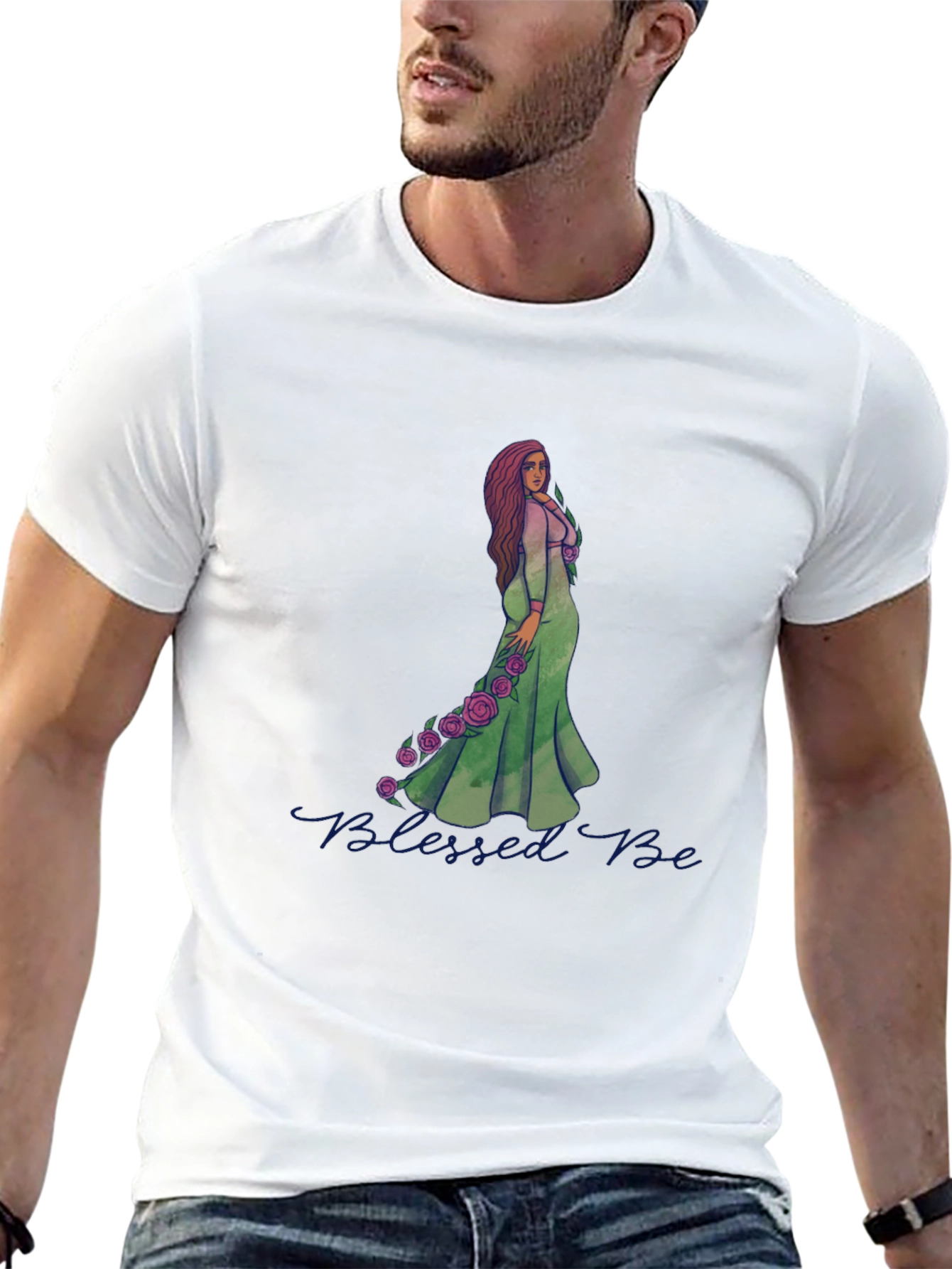 Blessed Be Graphic Tee - Green Dress Rose Design