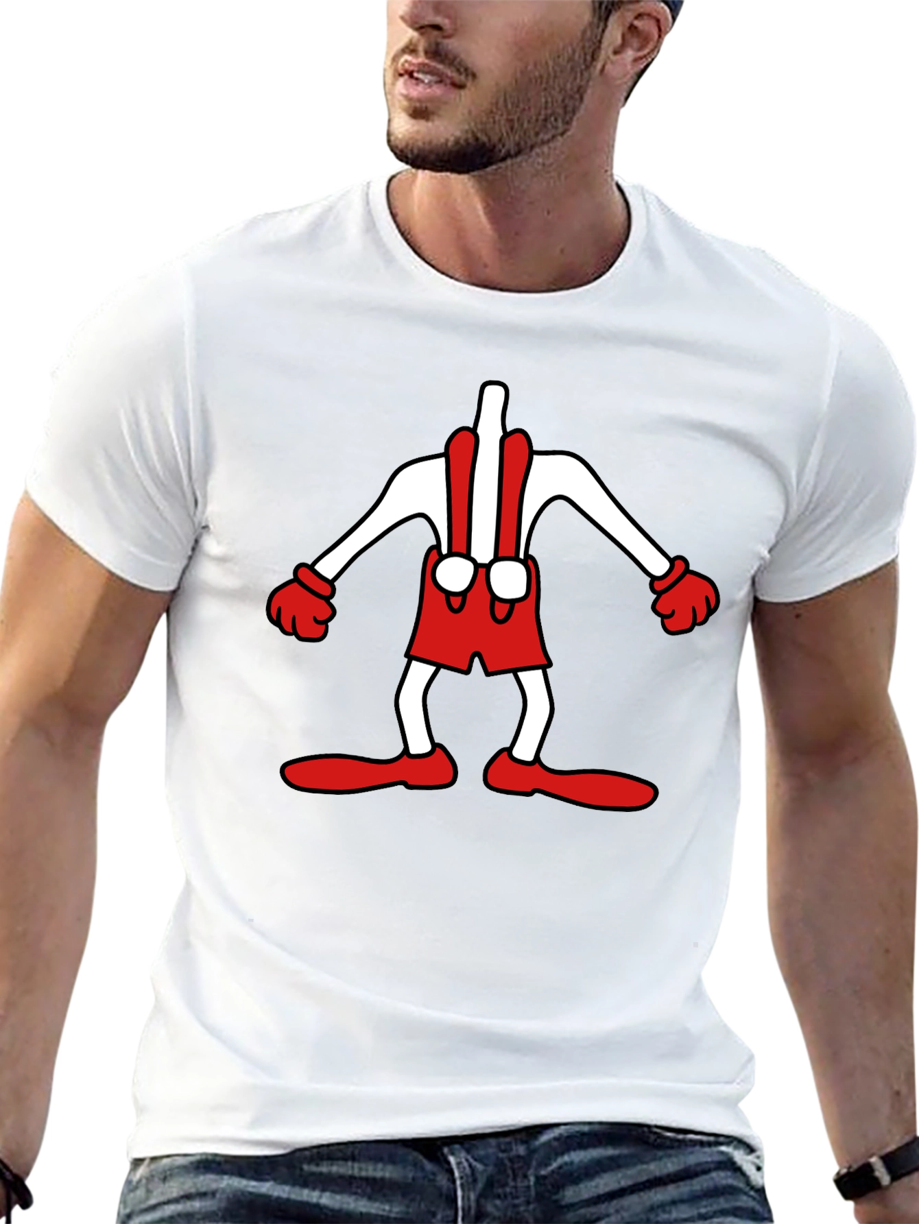 Cartoon Character T-Shirt: Black Crew Neck Tee