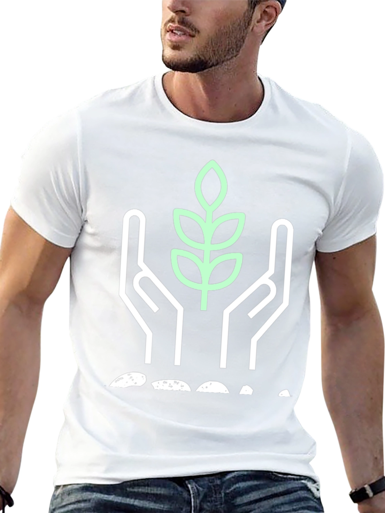 Eco-Friendly Black T-Shirt with Plant Graphic