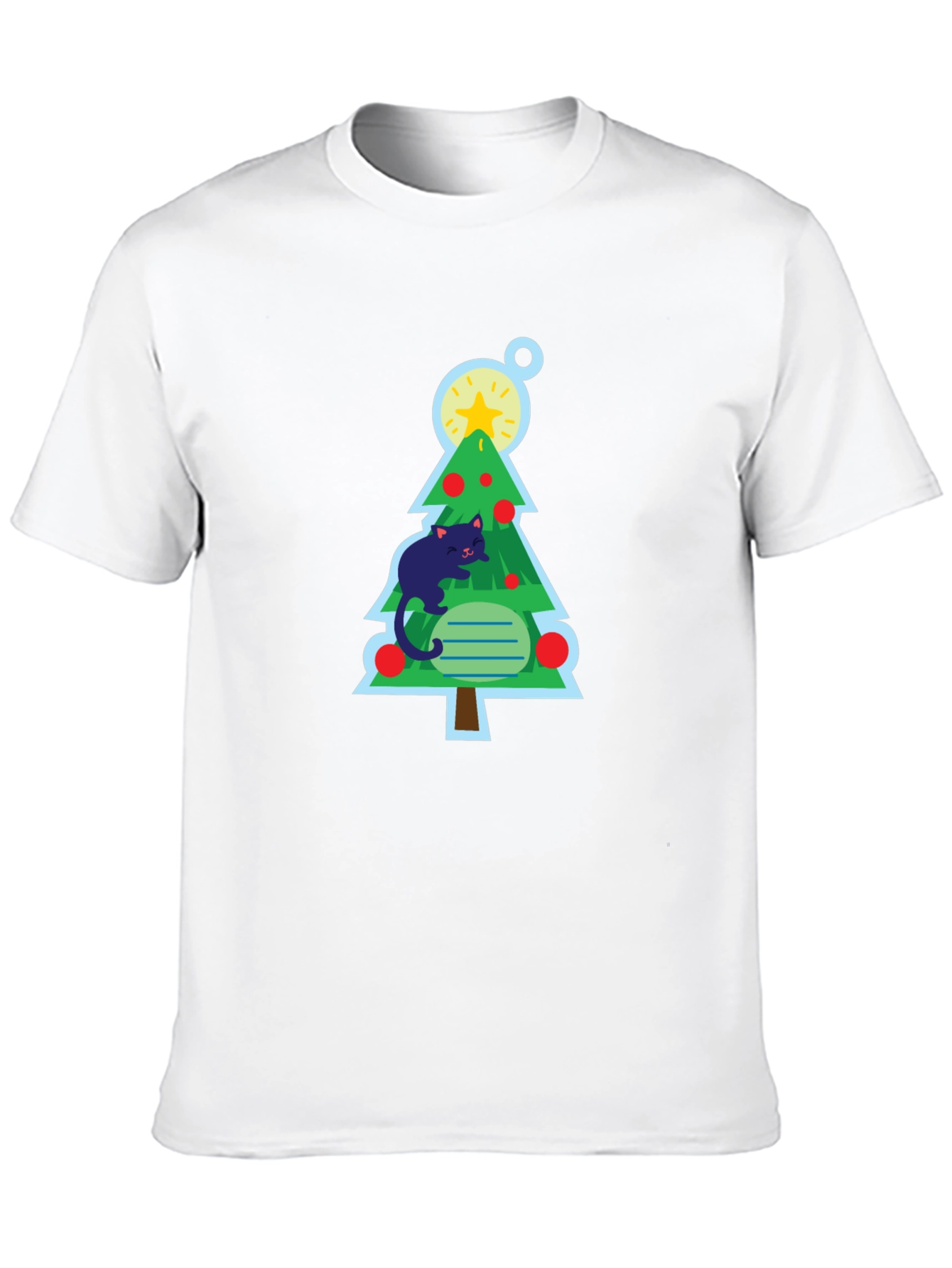 Cat Christmas Tree Black T-Shirt