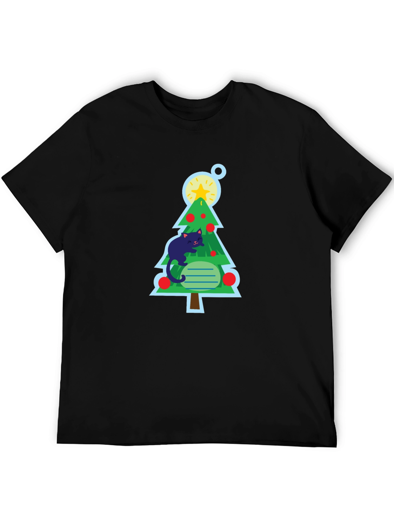 Cat Christmas Tree Black T-Shirt