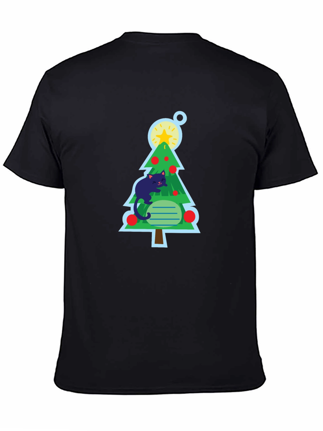 Cat Christmas Tree Black T-Shirt