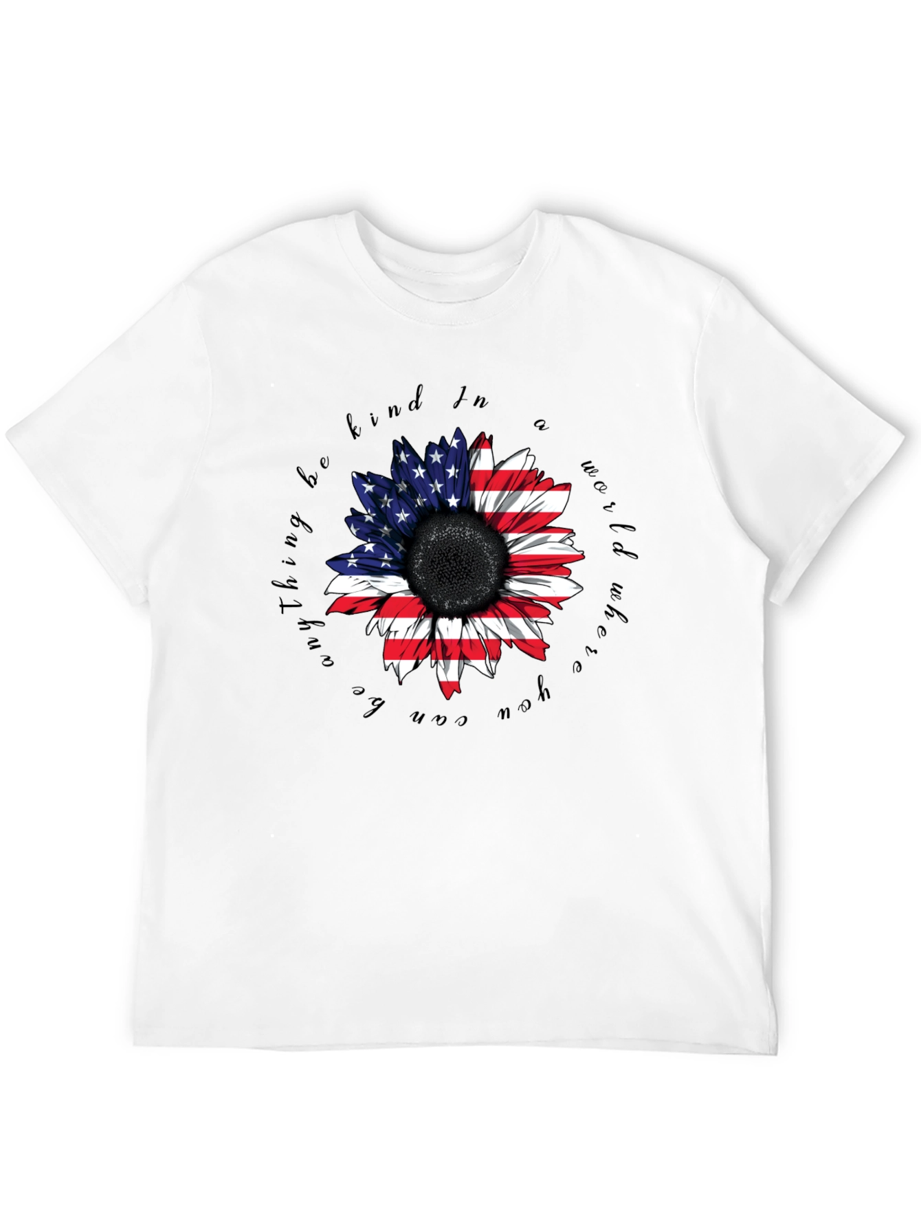 American Flag Sunflower Black T-Shirt
