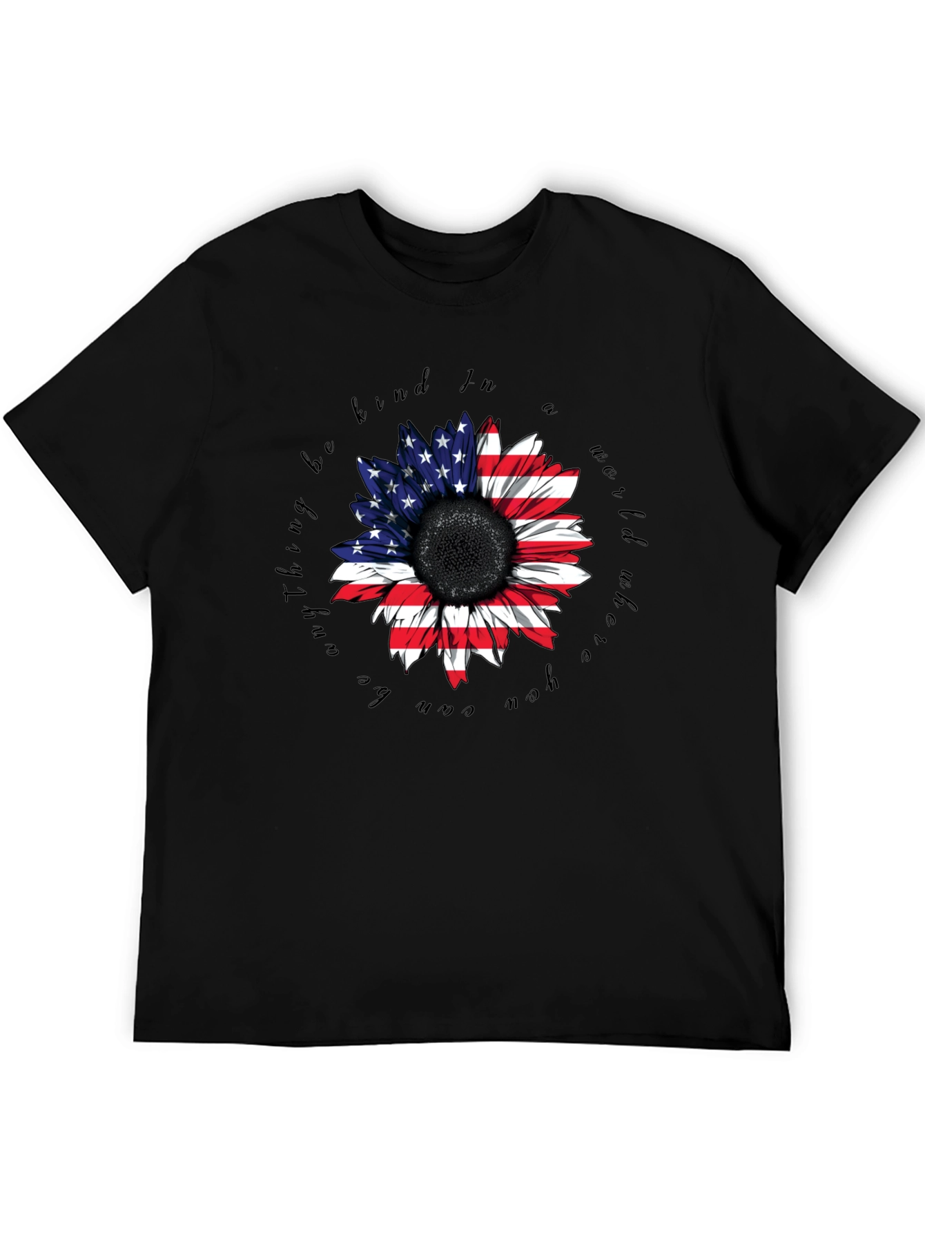 American Flag Sunflower Black T-Shirt
