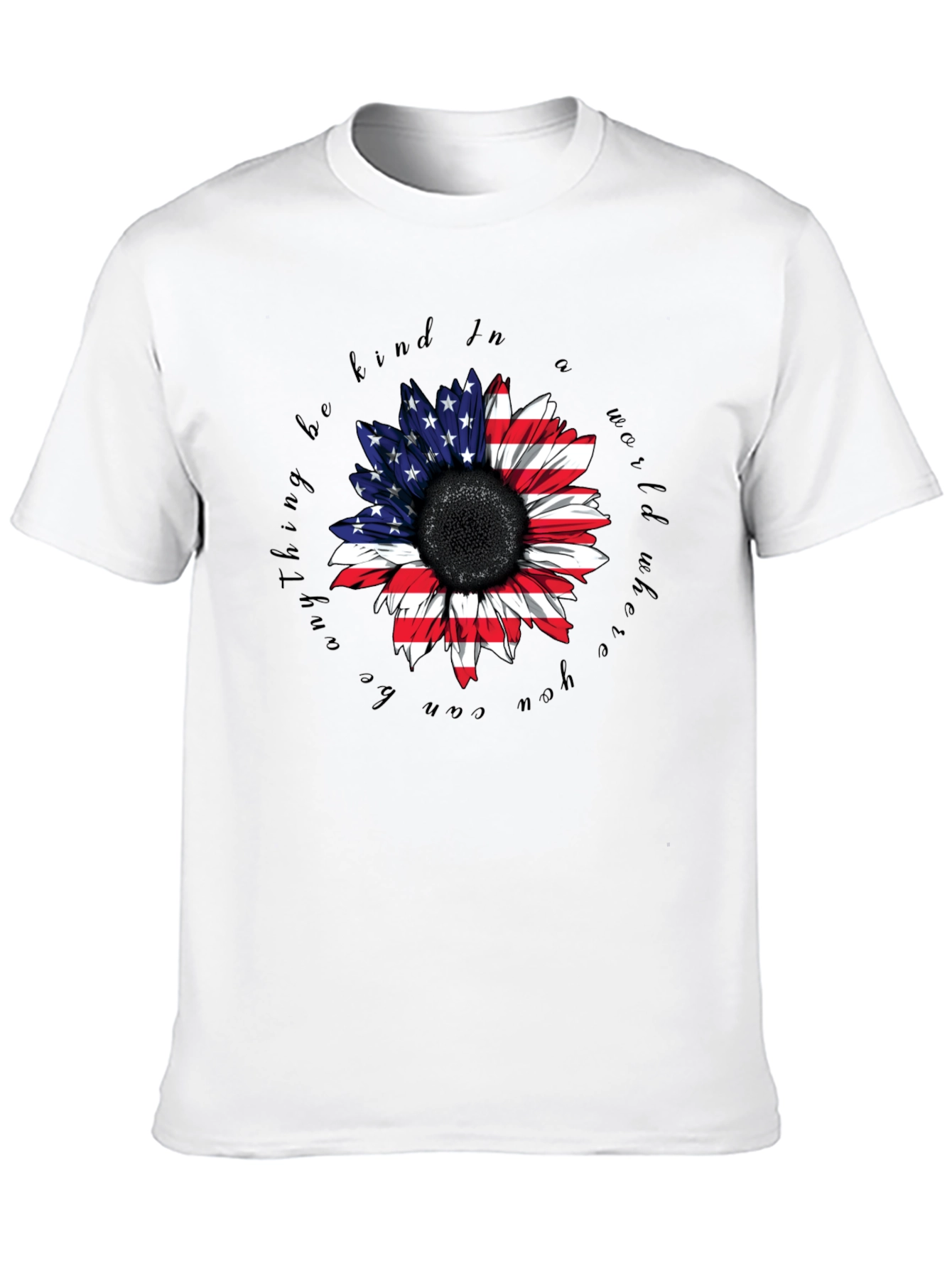 American Flag Sunflower Black T-Shirt