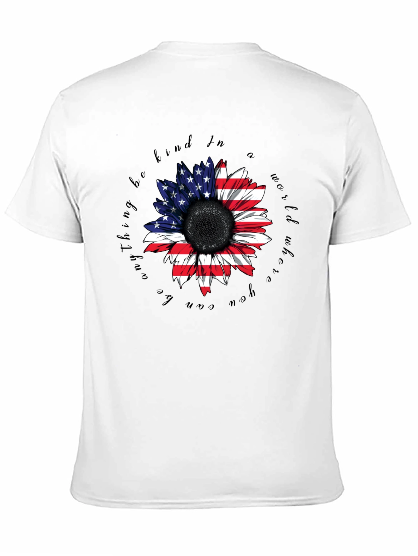 American Flag Sunflower Black T-Shirt