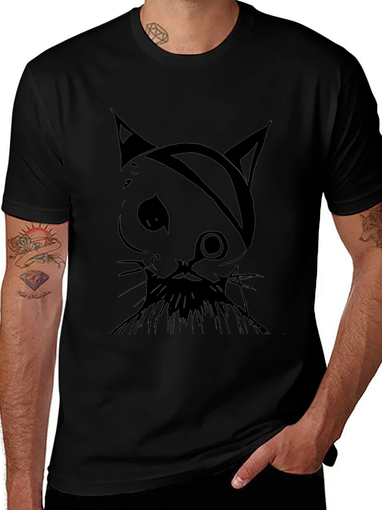 Pirate Cat Graphic Tee - Mens Black T-Shirt