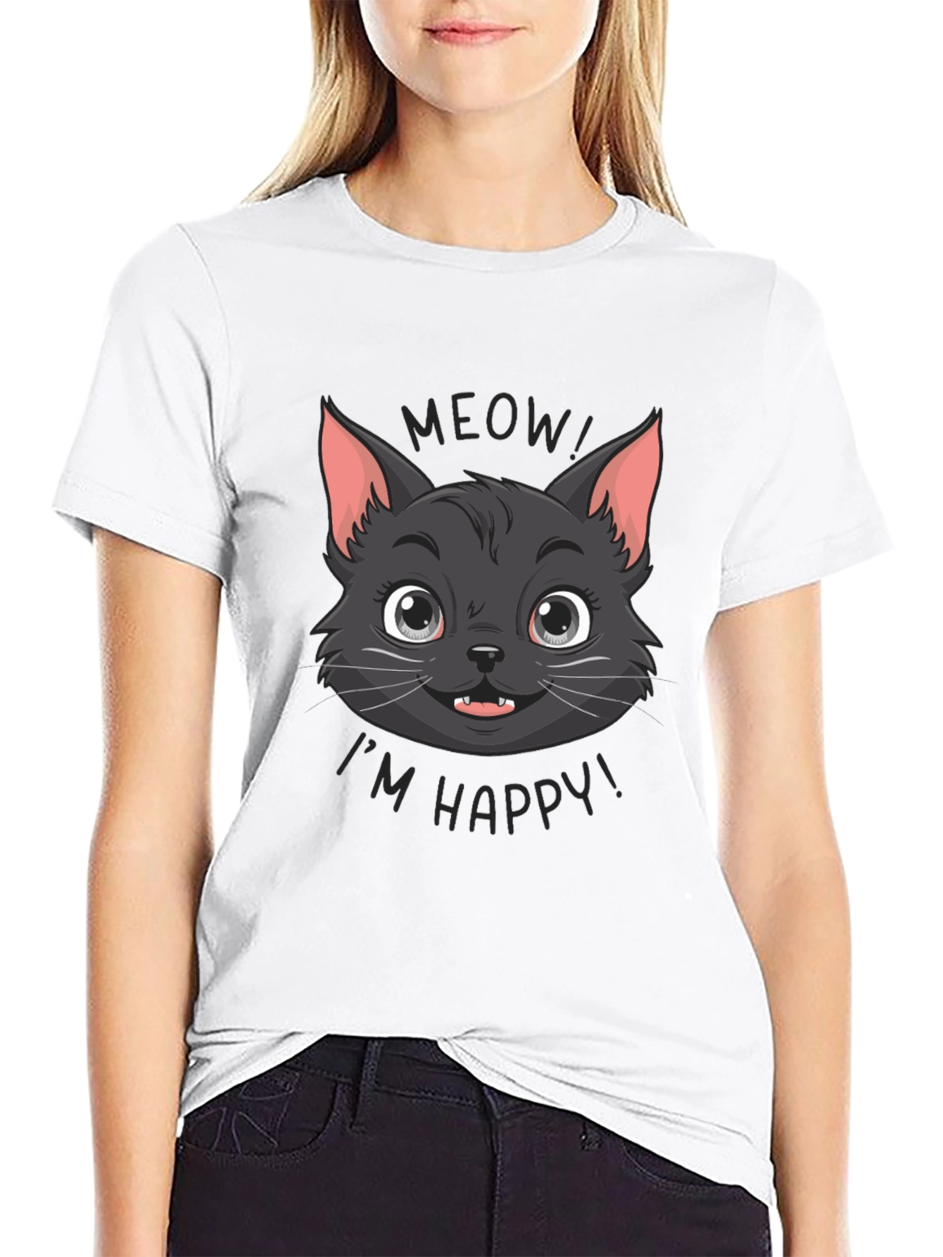 Meow Im Happy! Black Cat Graphic Tee