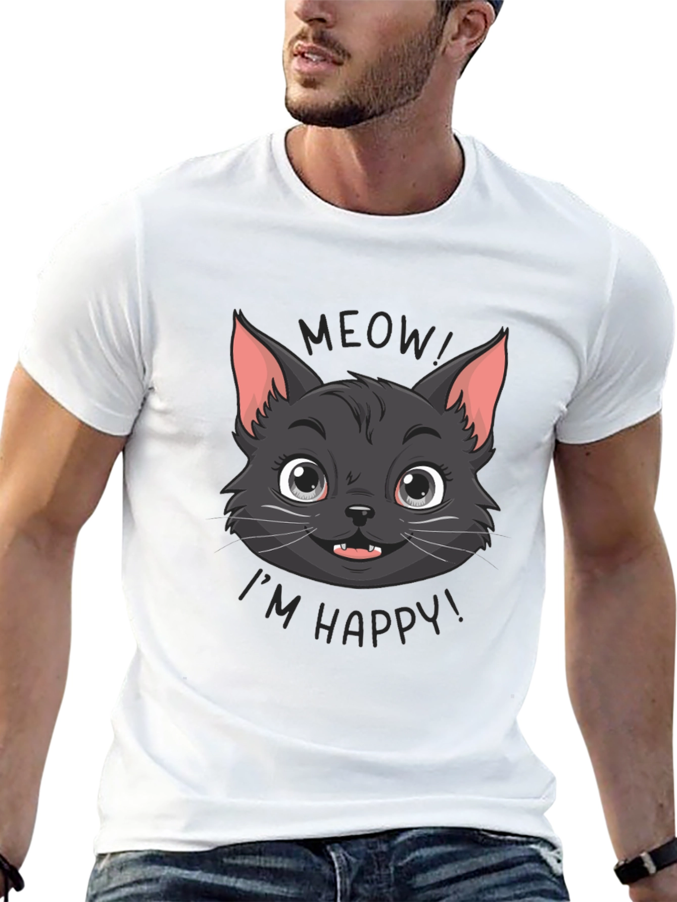 Meow Im Happy! Black Cat Graphic Tee