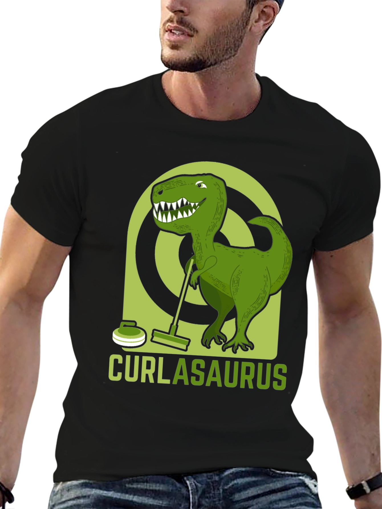 Curlasaurus T-Shirt - Dinosaur Curling Tee