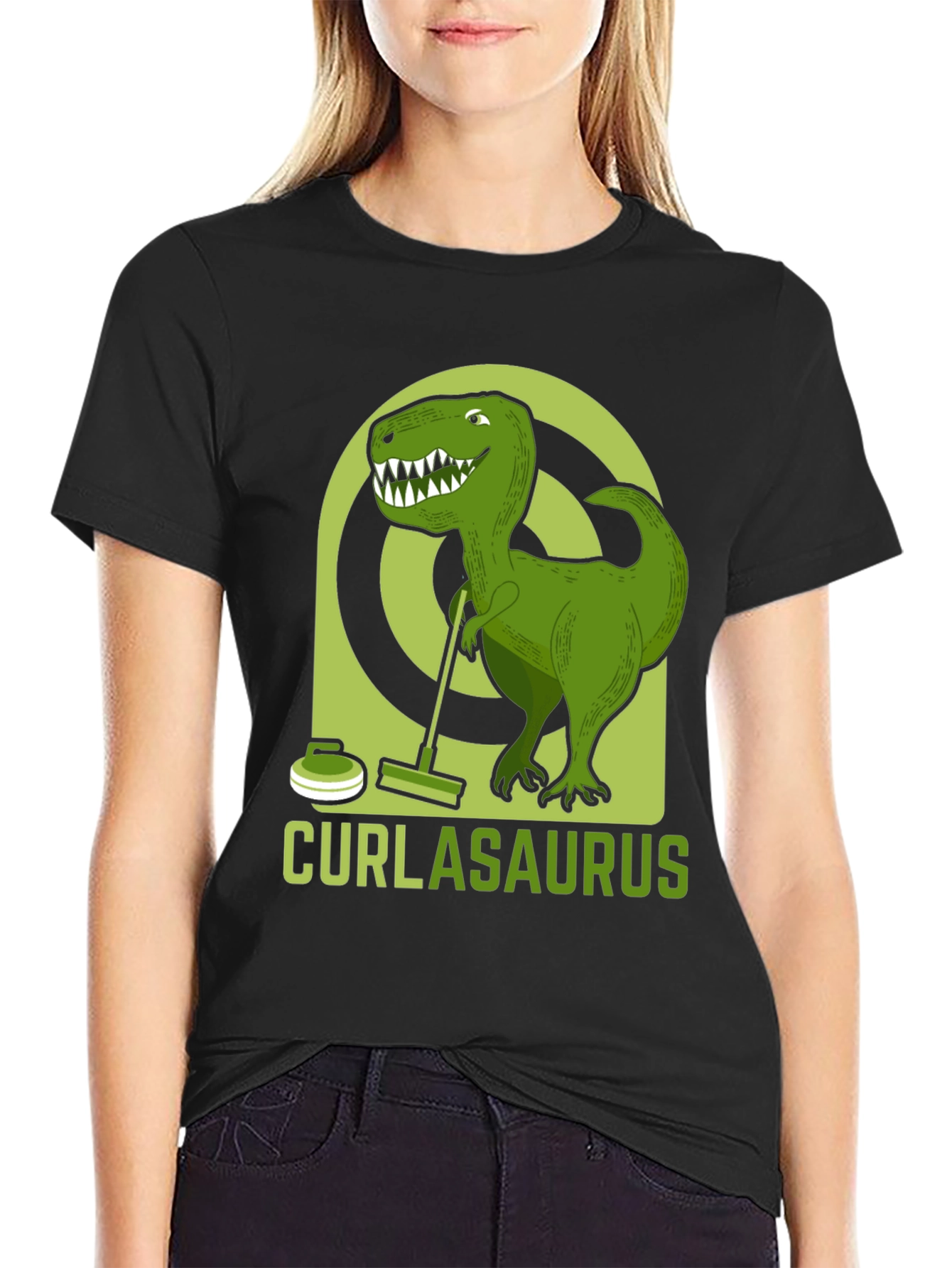 Curlasaurus T-Shirt - Dinosaur Curling Tee