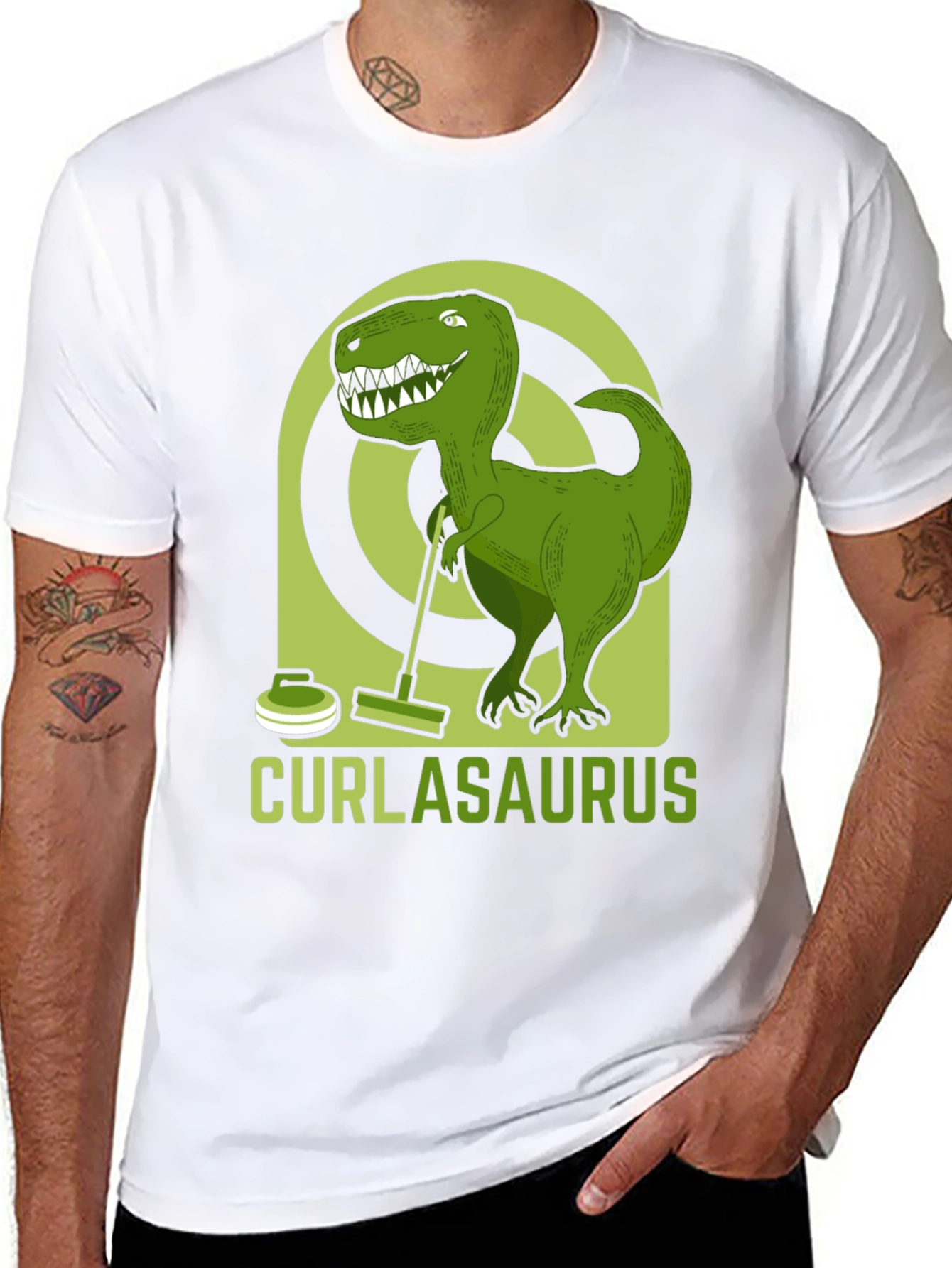 Curlasaurus T-Shirt - Dinosaur Curling Tee