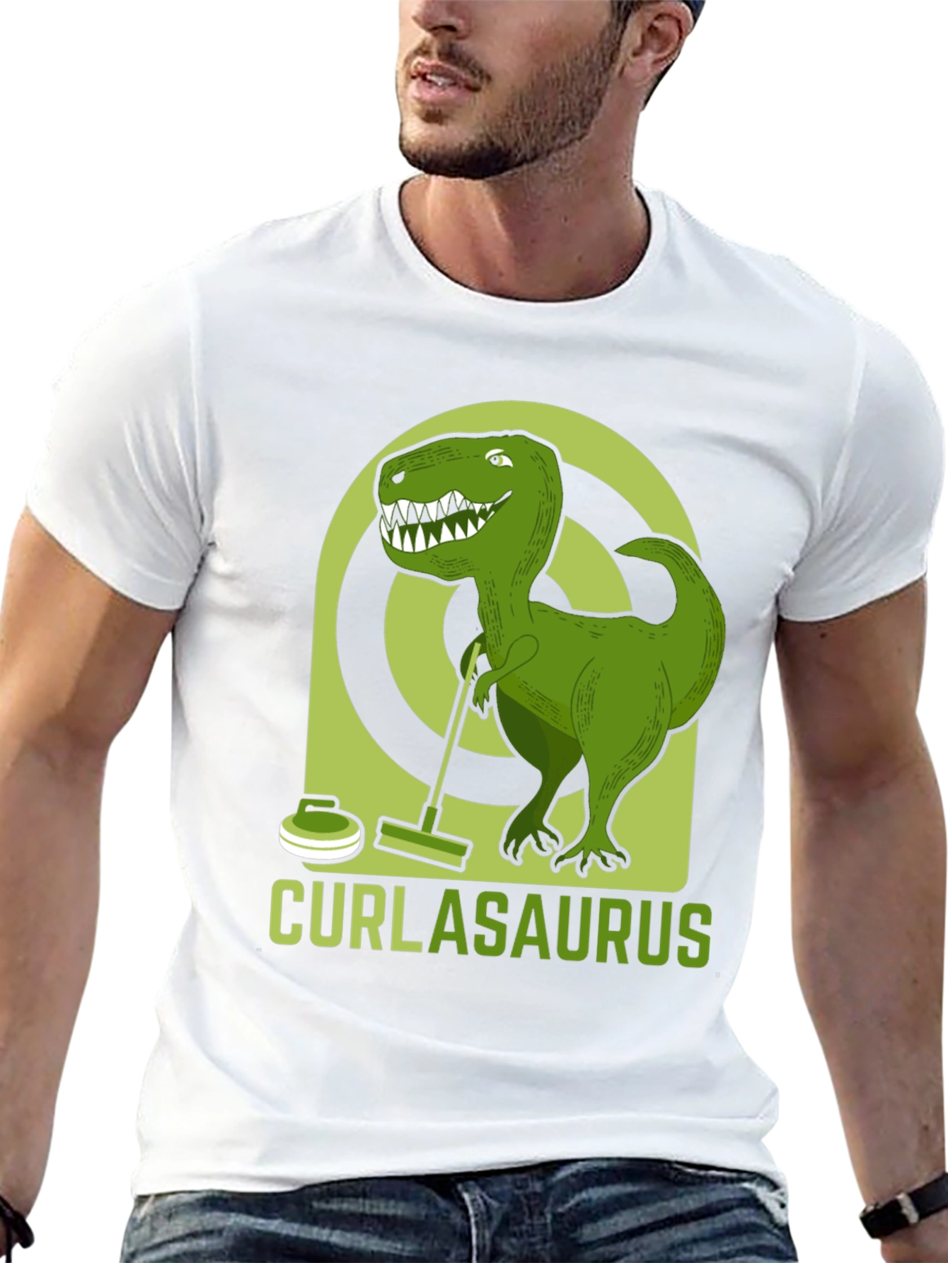 Curlasaurus T-Shirt - Dinosaur Curling Tee