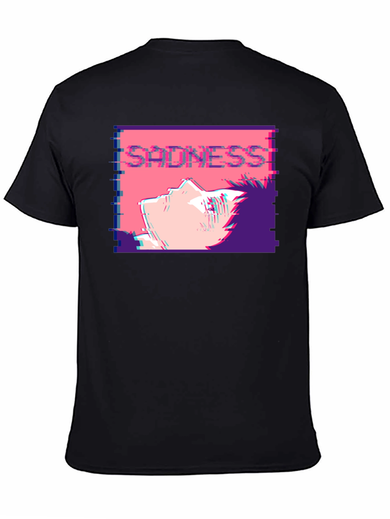 Sadness Anime T-Shirt - Glitch Aesthetic Black Tee