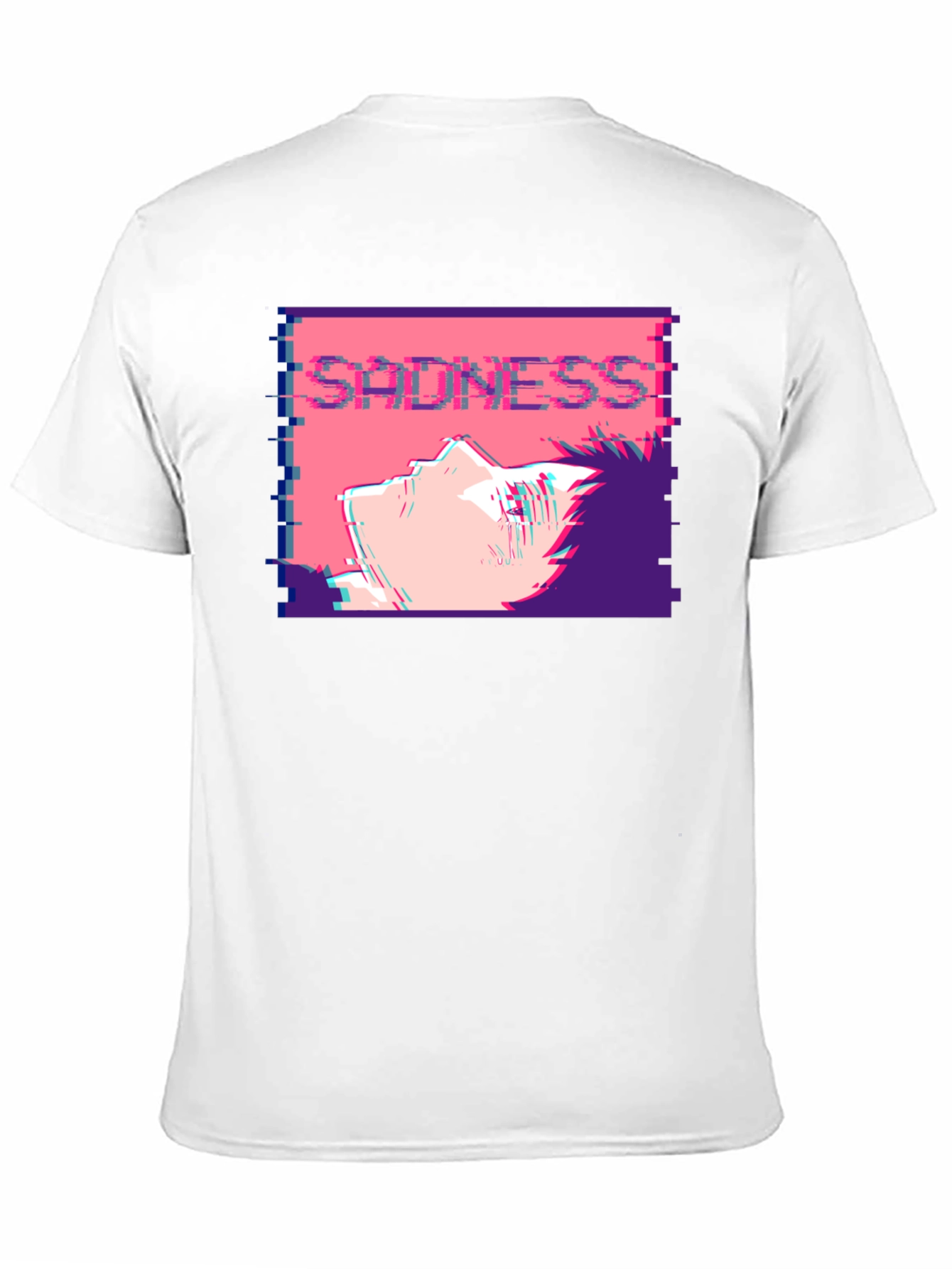 Sadness Anime T-Shirt - Glitch Aesthetic Black Tee