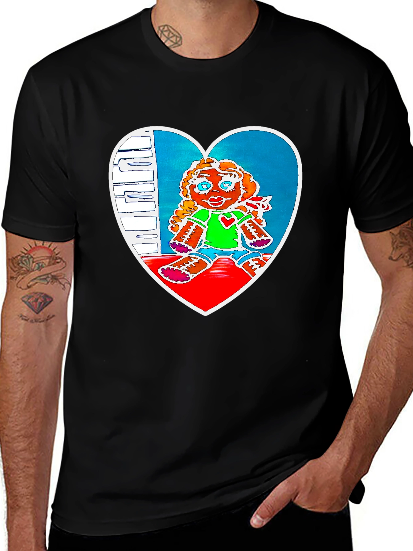 Heart Doll Graphic Tee - Black