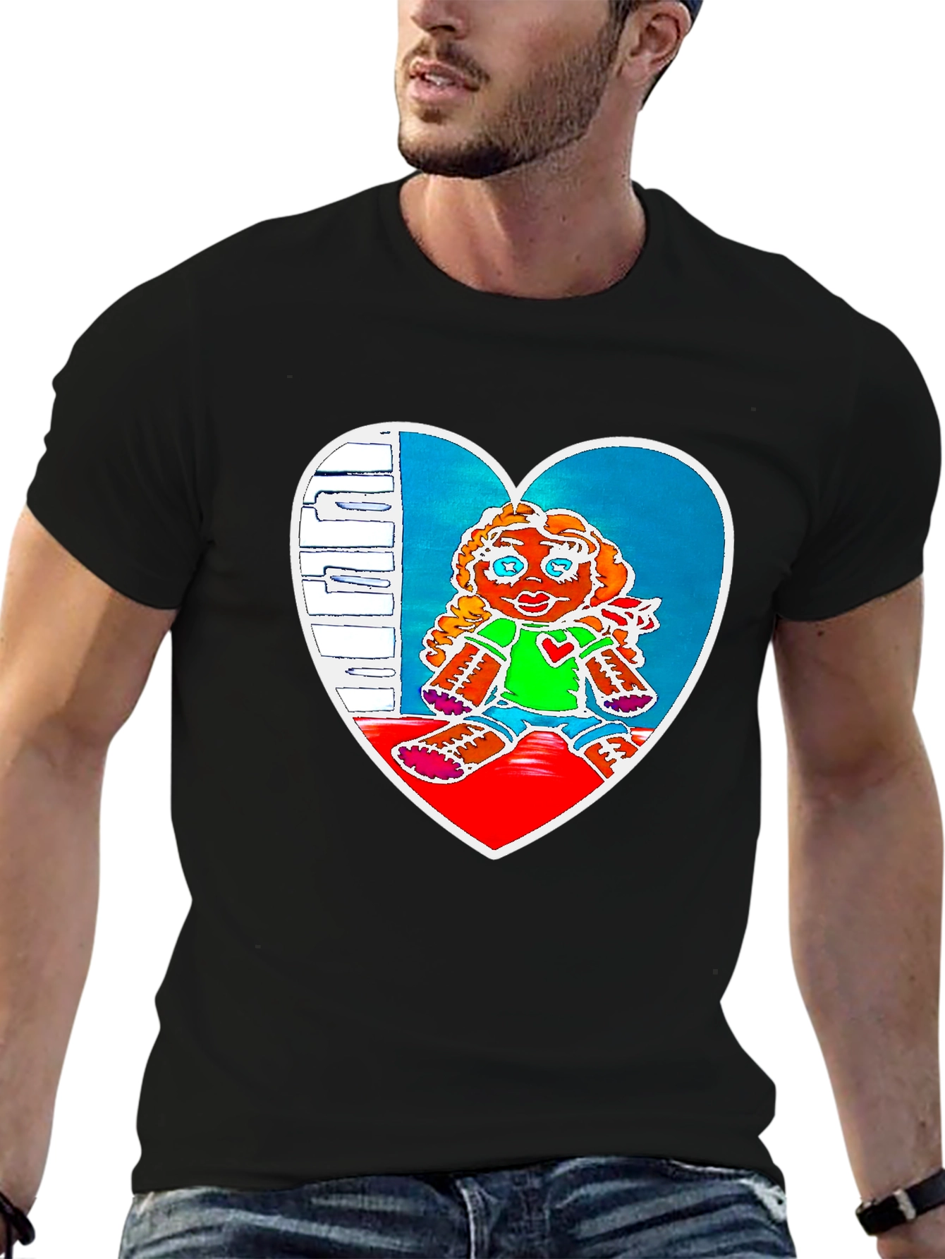 Heart Doll Graphic Tee - Black