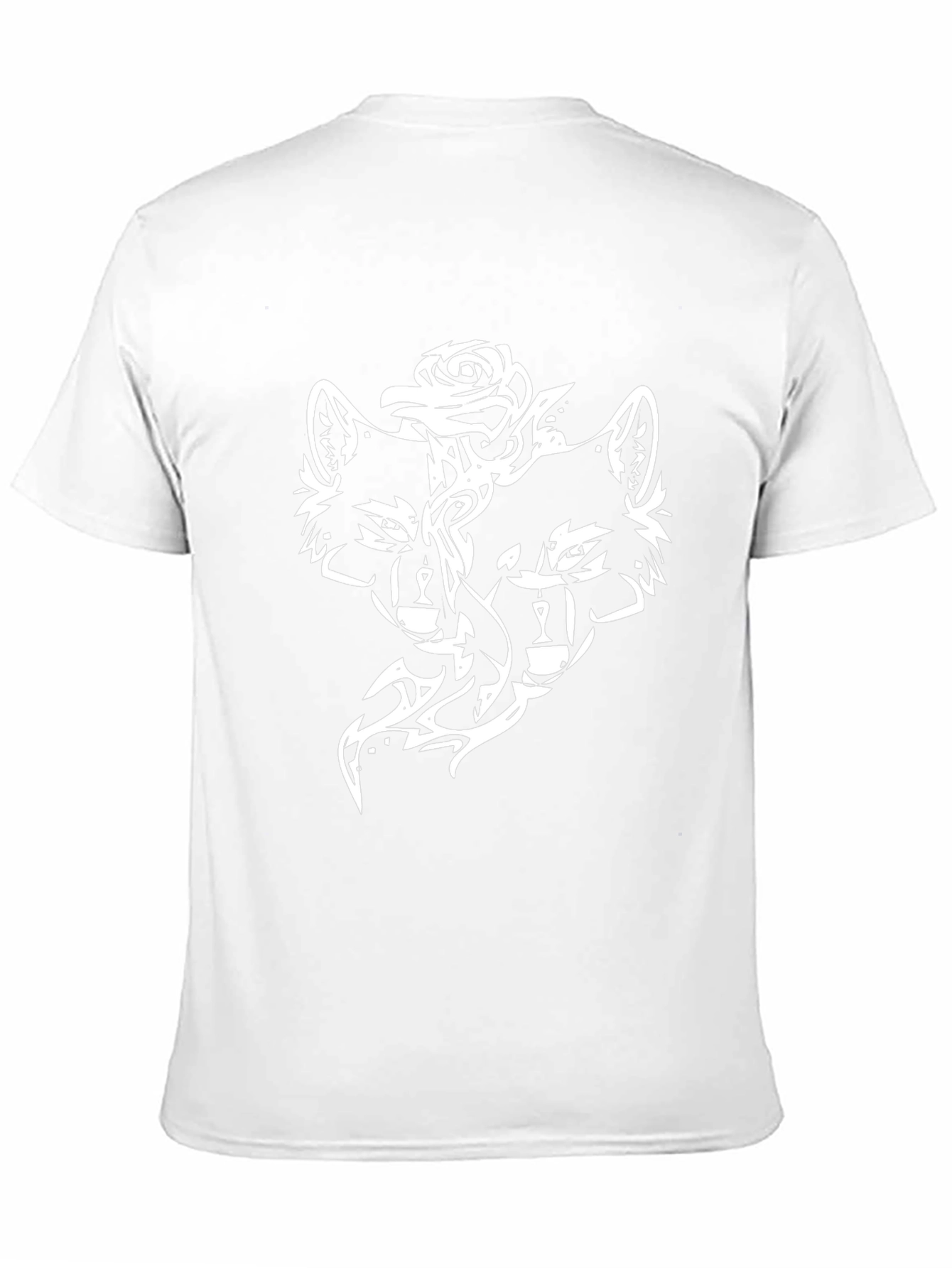 Black T-Shirt with Wolf and Rose Design