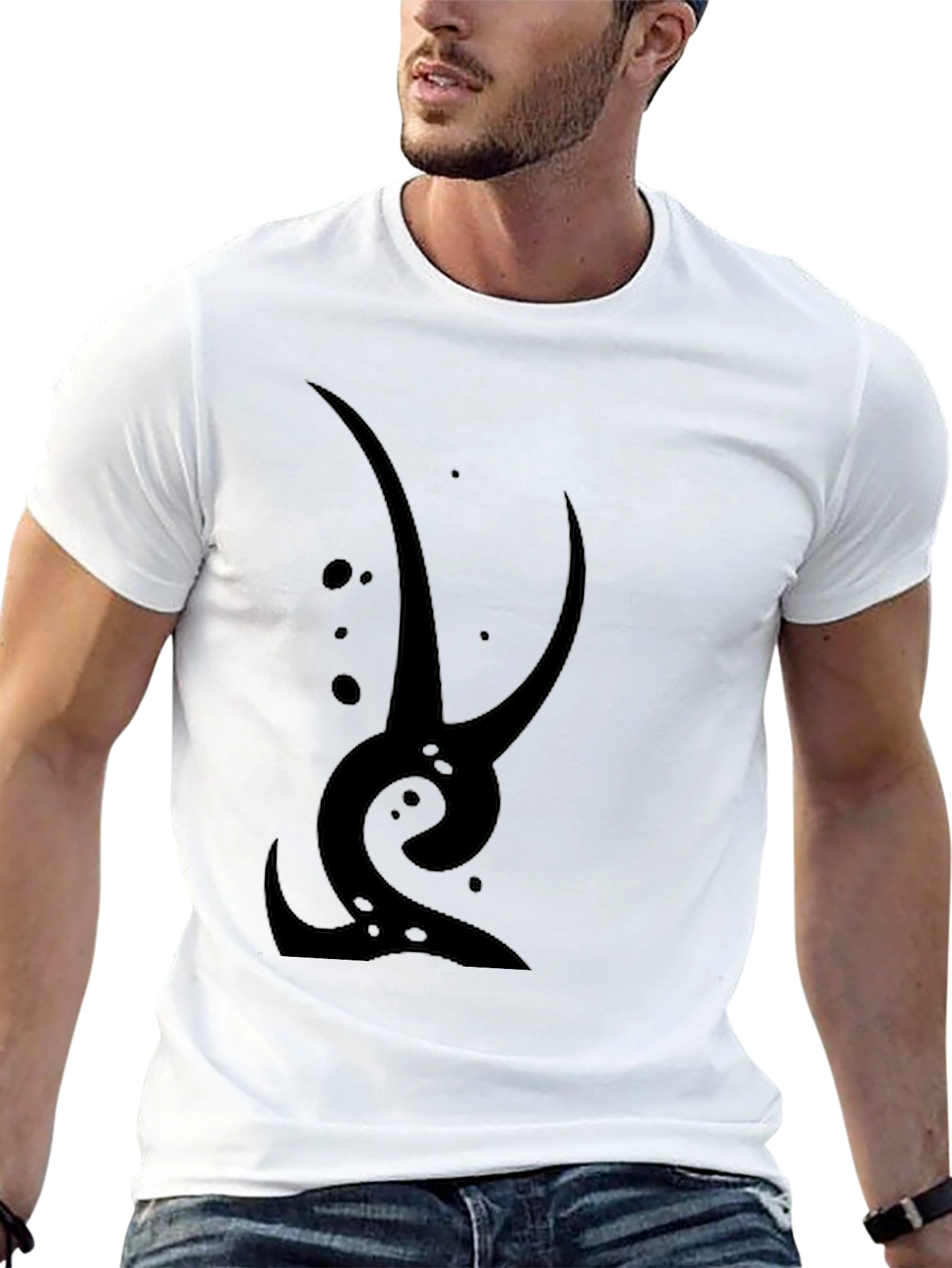Abstract Graphic Tee - Black Cotton Casual Wear