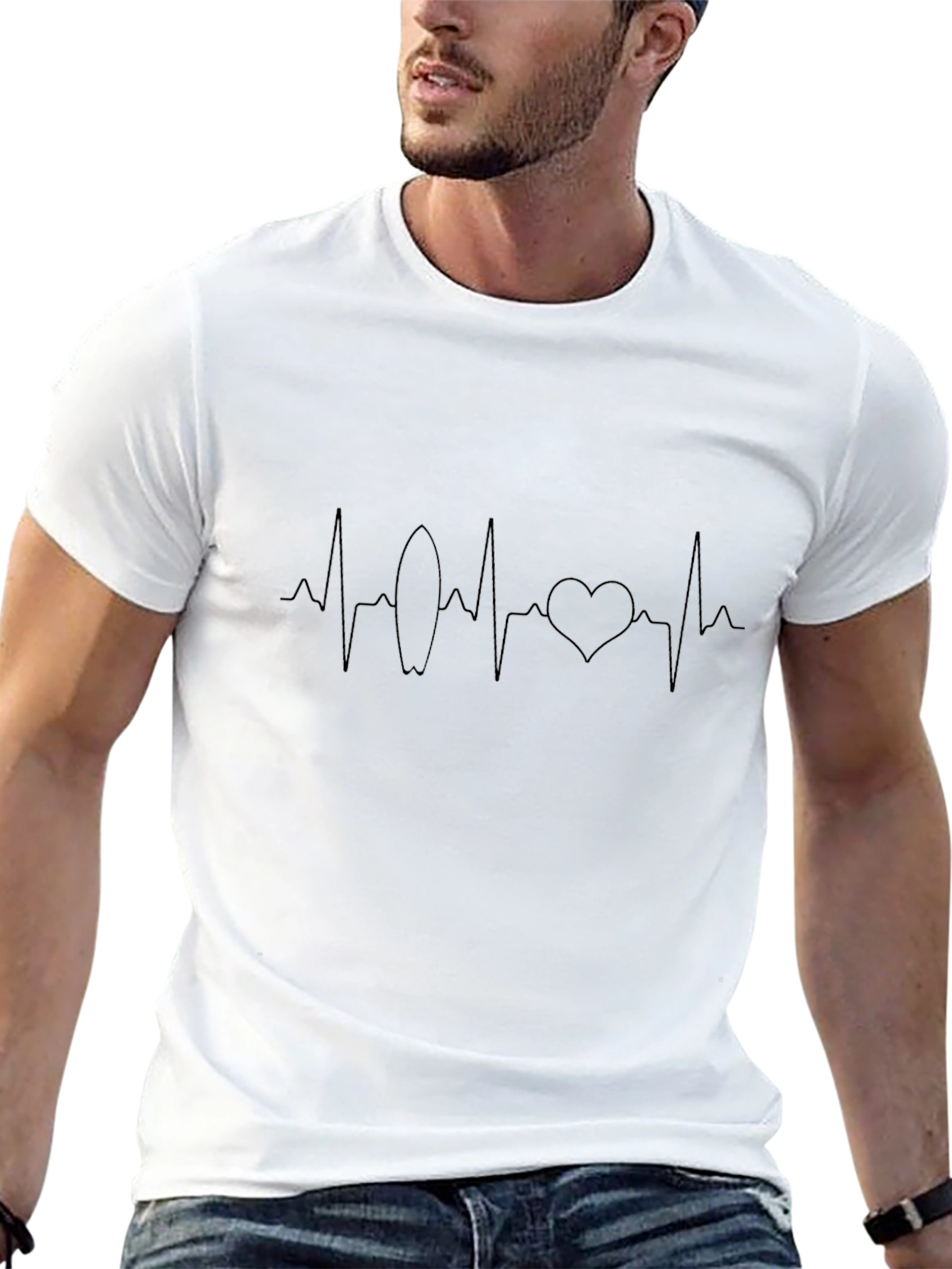 Surf Heartbeat Graphic Tee - Black Cotton T-Shirt