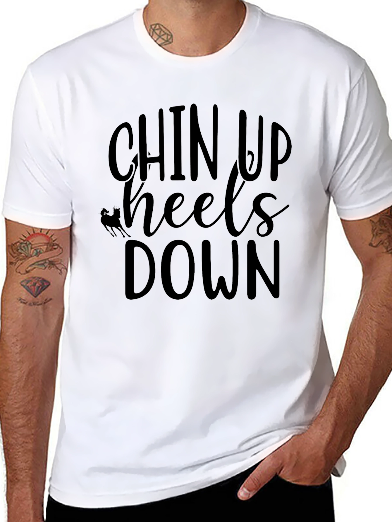 Chin Up Heels Down Black T-Shirt