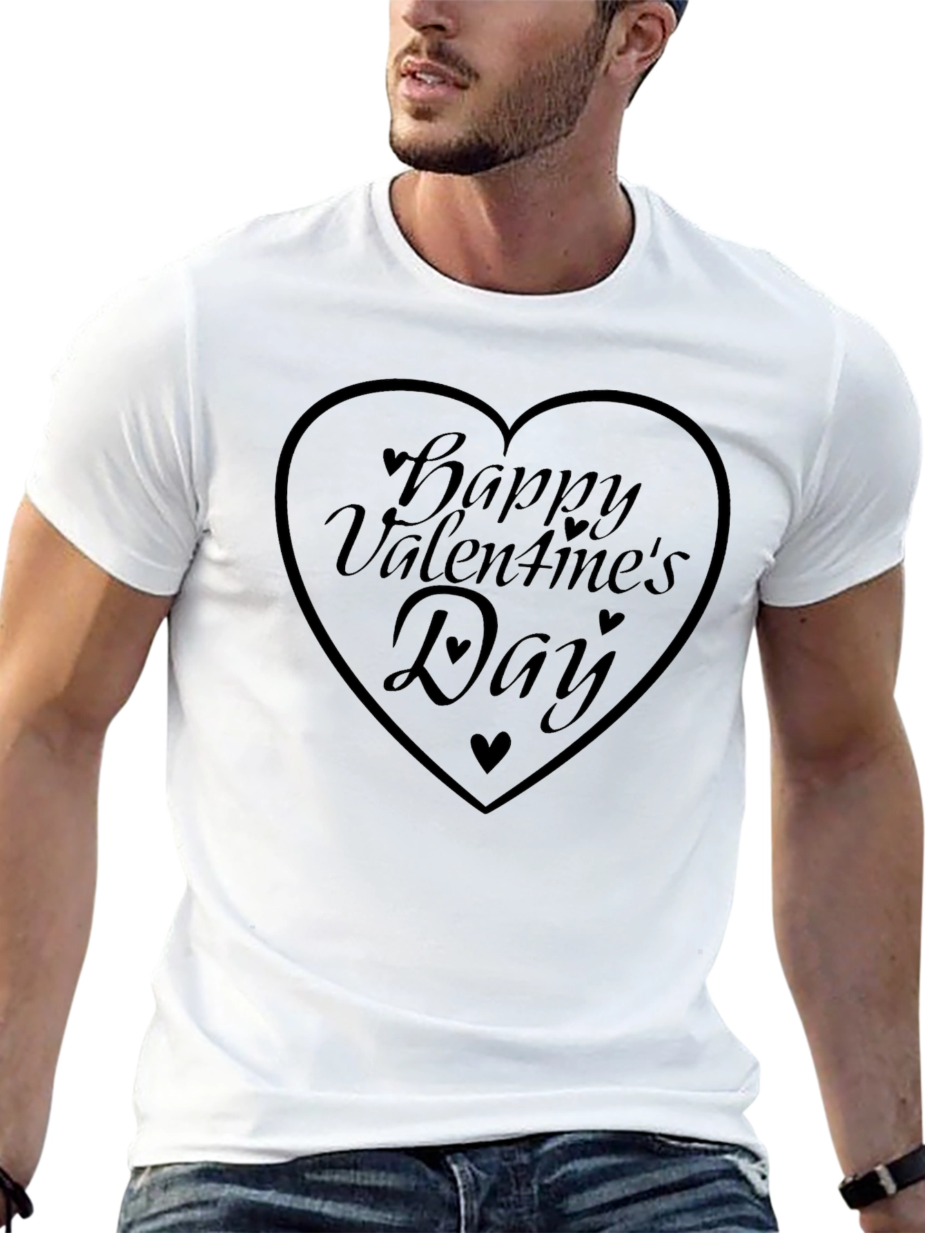 Happy Valentines Day Heart Graphic Tee - Black