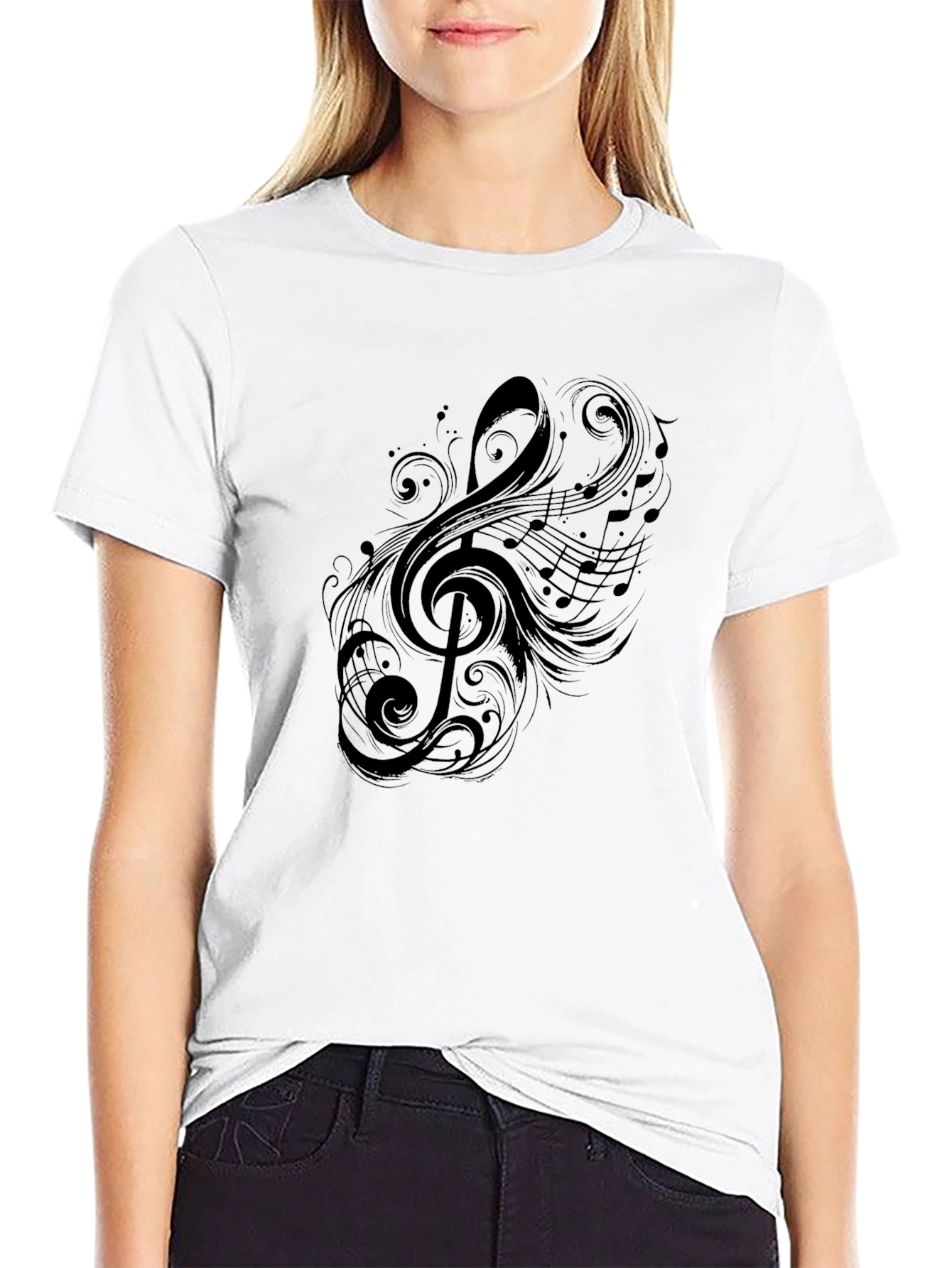 Stylish Black T-Shirt with Musical Note Design