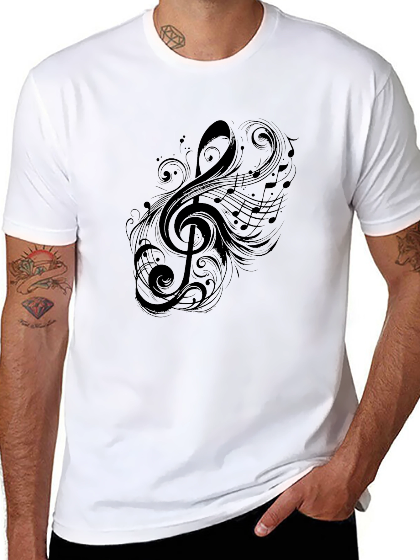 Stylish Black T-Shirt with Musical Note Design